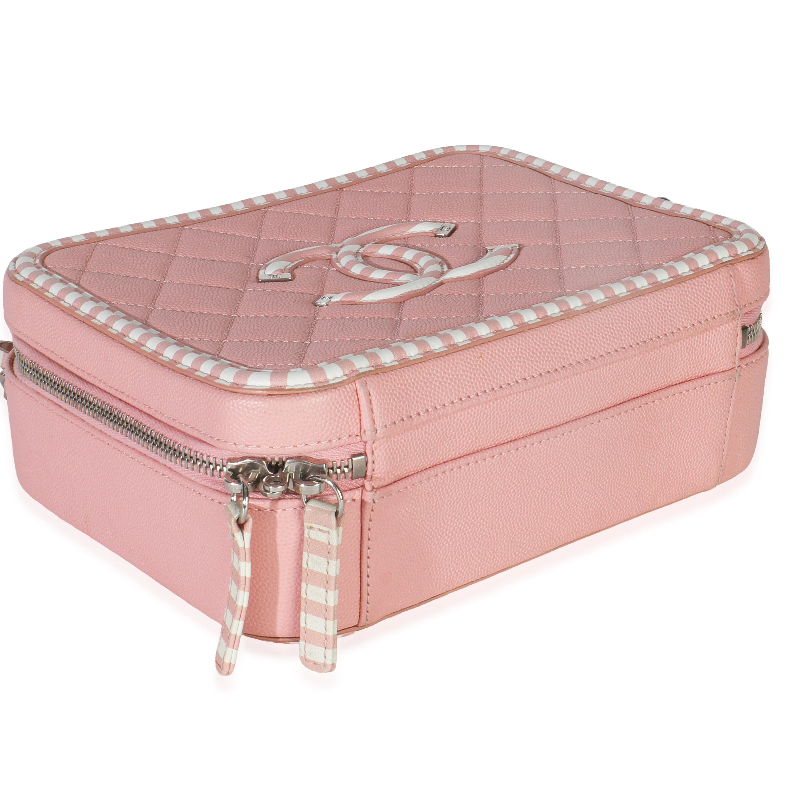 Pink Quilted Caviar Striped Medium CC Filigree Vanity Case - Image 6