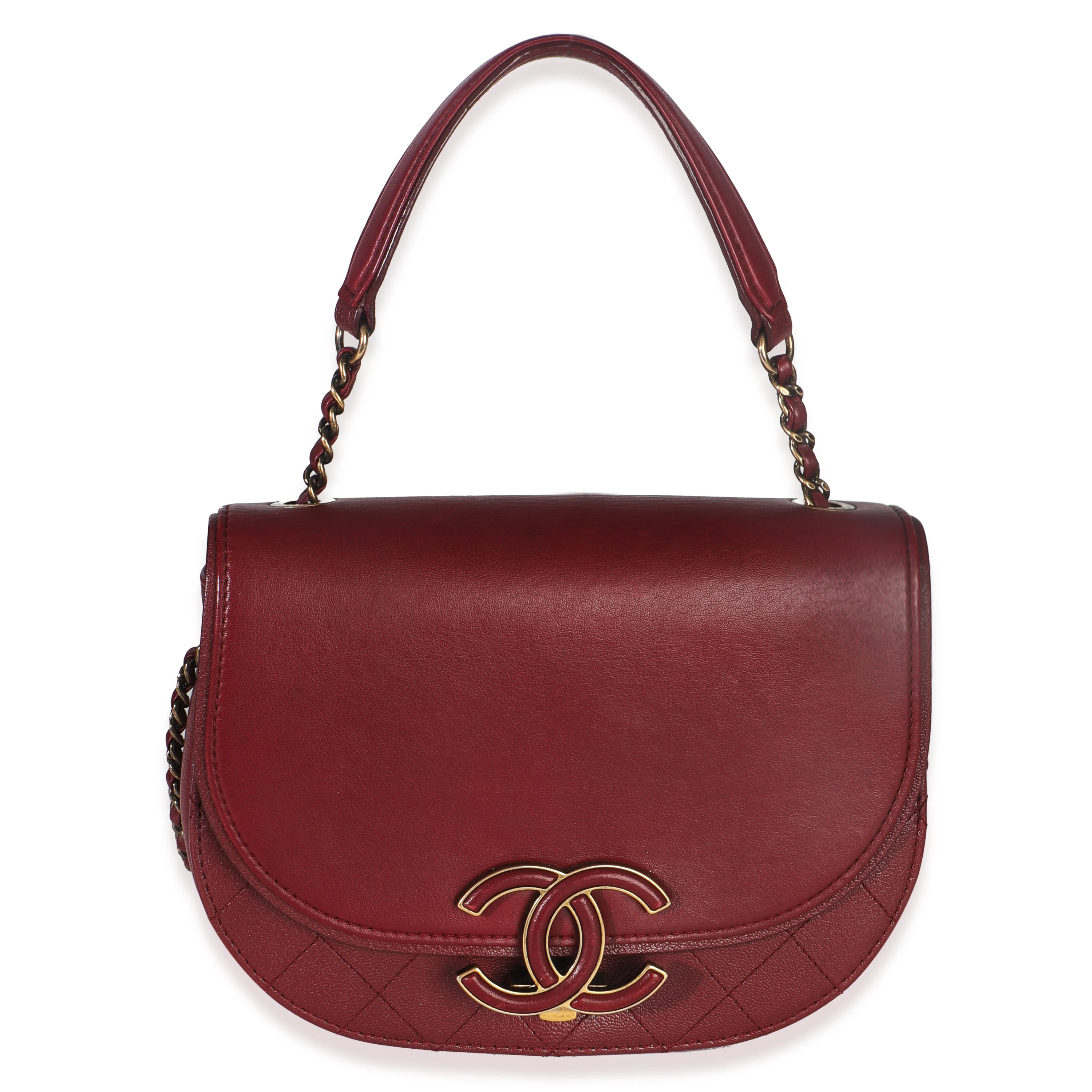 Burgundy Quilted Calfskin Small Coco Curve Messenger Bag