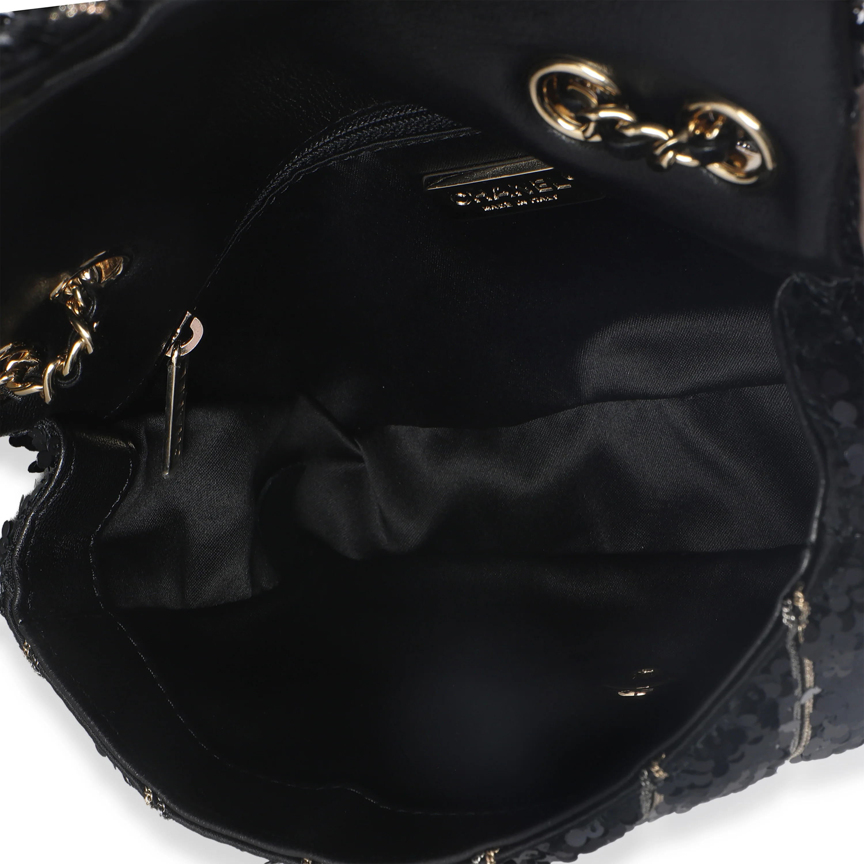 Black Silk Sequin Chain Chevron Mini Single Flap Bag - Image 9