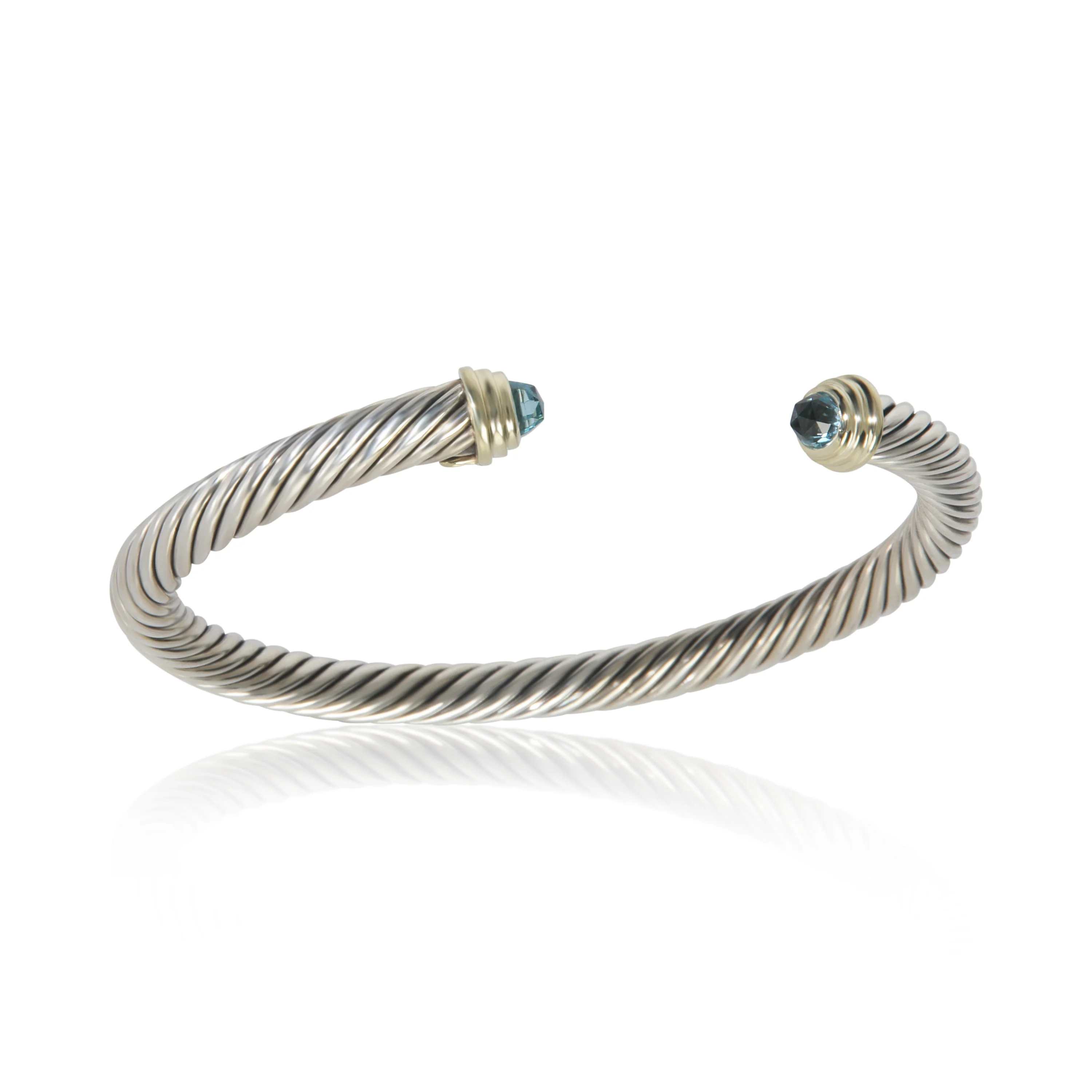 Yellow Gold & Sterling Silver Blue Topaz 5mm Cable Classic Bracelet - Image 4
