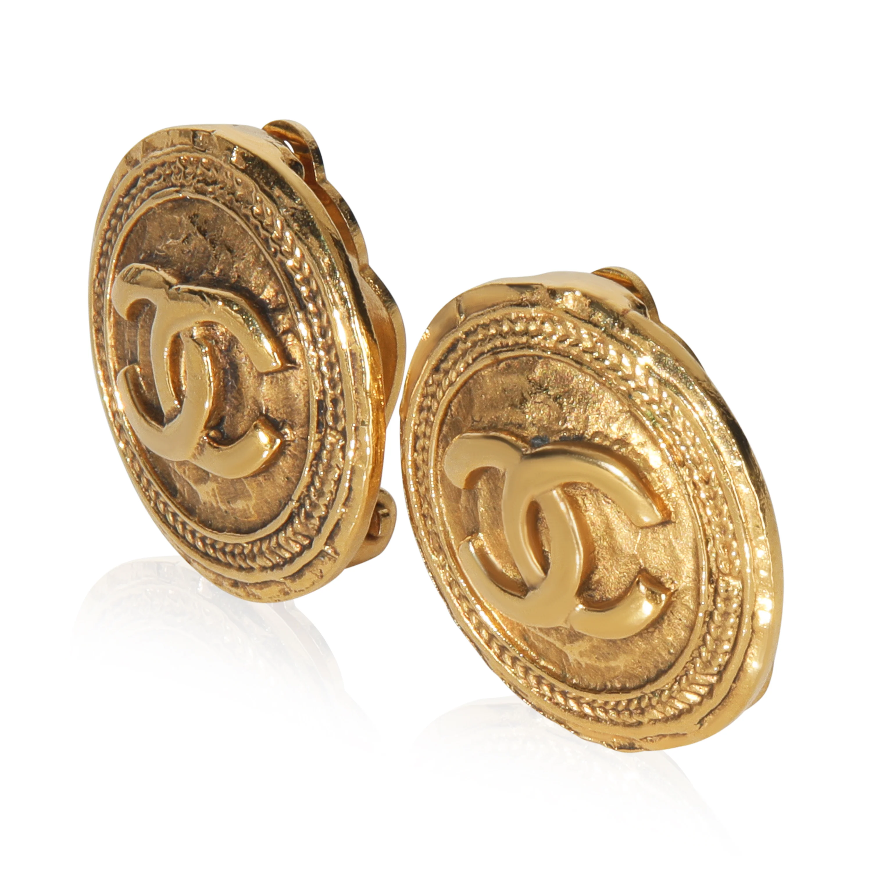 Gold-Plated  Vintage CC Button Earrings - Image 2