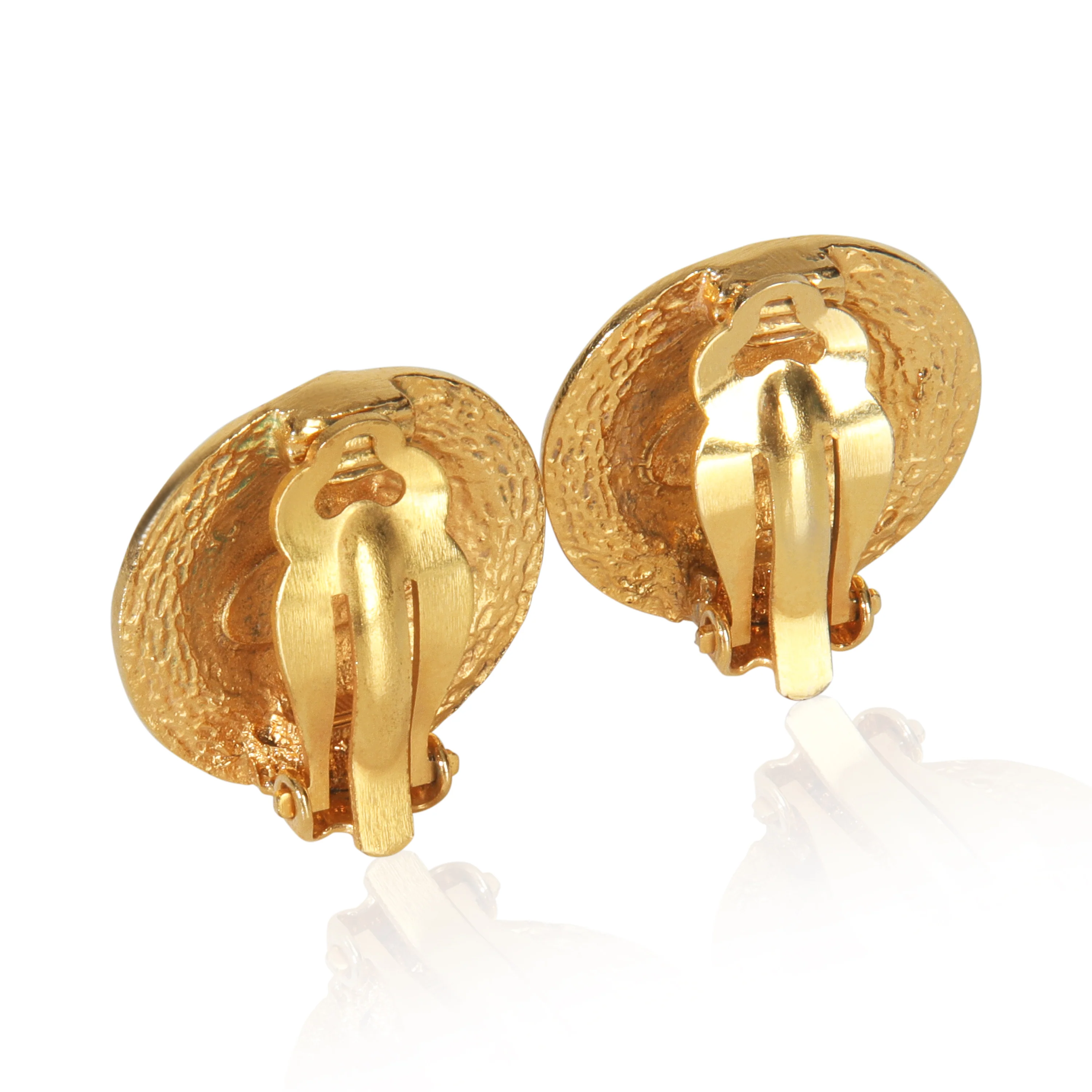 Gold-Plated  Vintage CC Button Earrings - Image 3