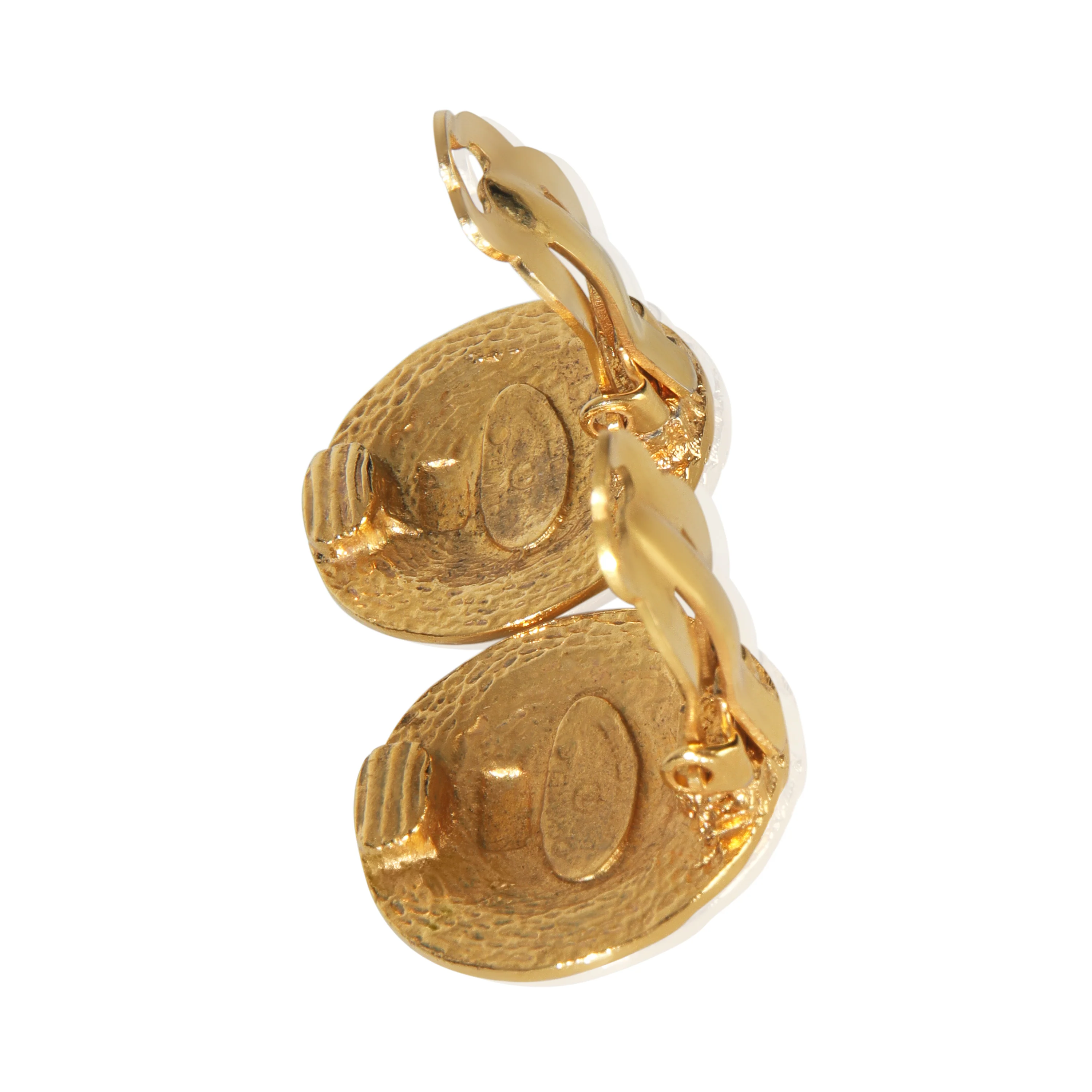 Gold-Plated  Vintage CC Button Earrings - Image 4
