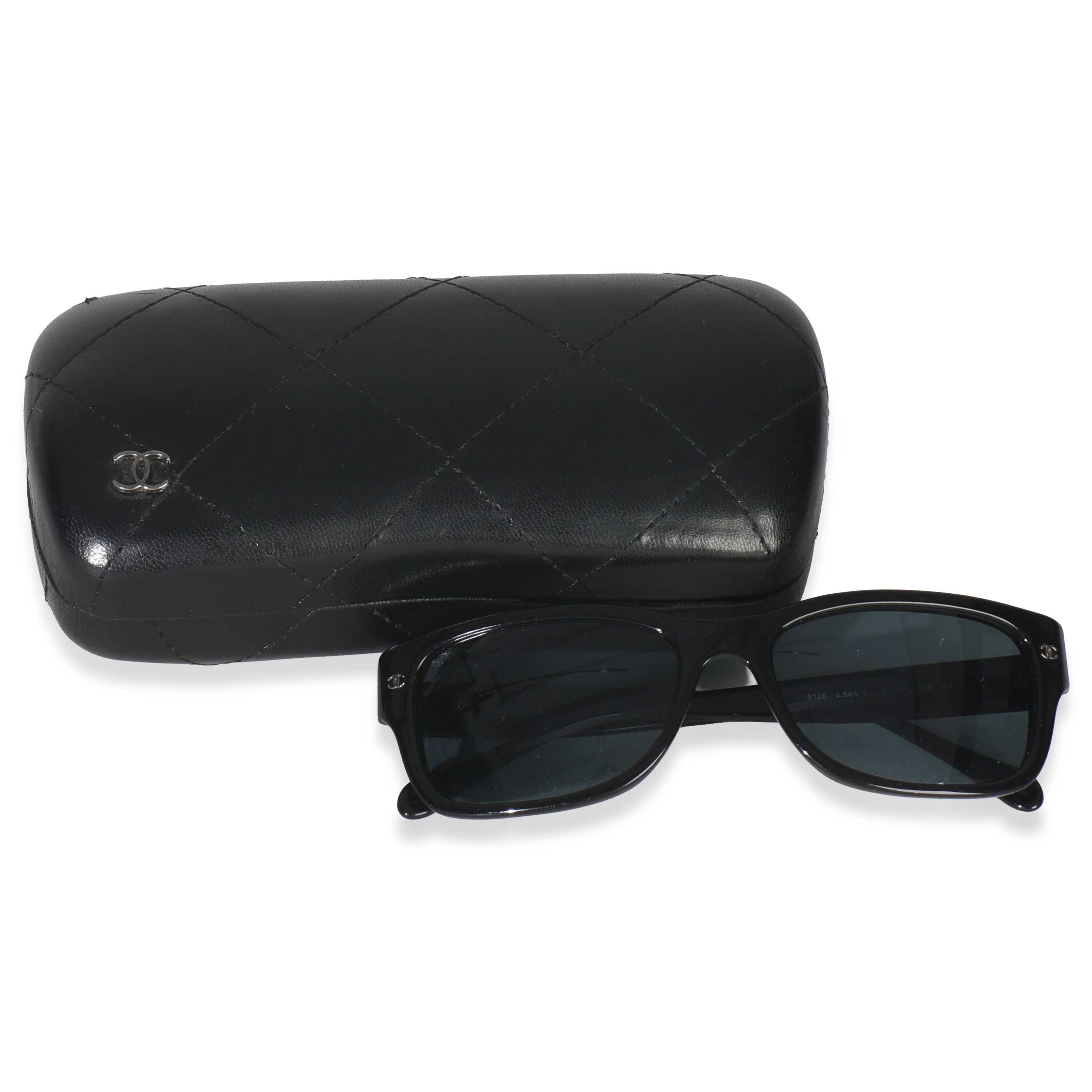 Black Acetate Quilted Frame CC Square Lens Sunglasses - Image 4