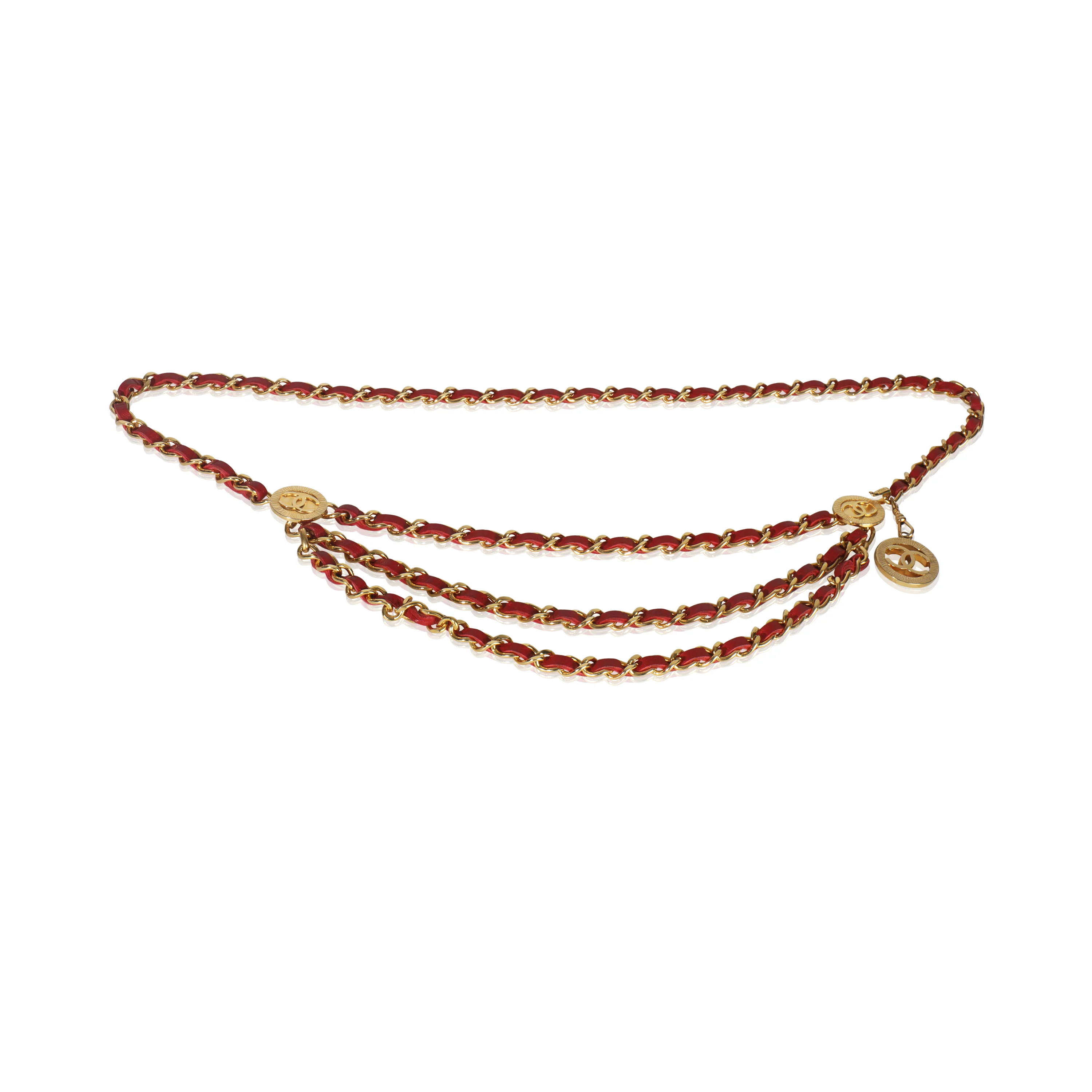 Gold-Plated Vintage 1984 Red Leather Belt - Image 4
