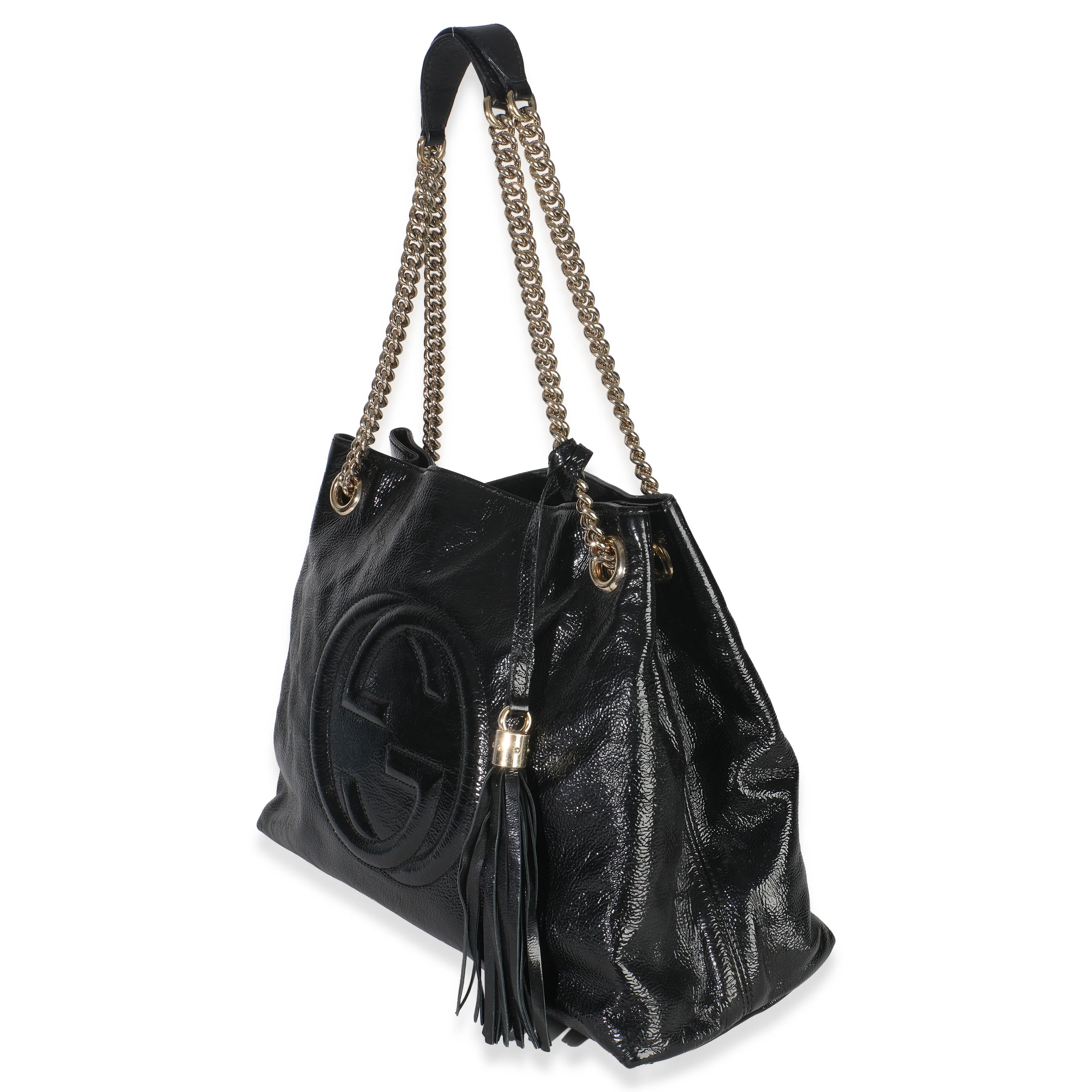 Black Patent Leather Medium Soho Chain Shoulder Bag - Image 2