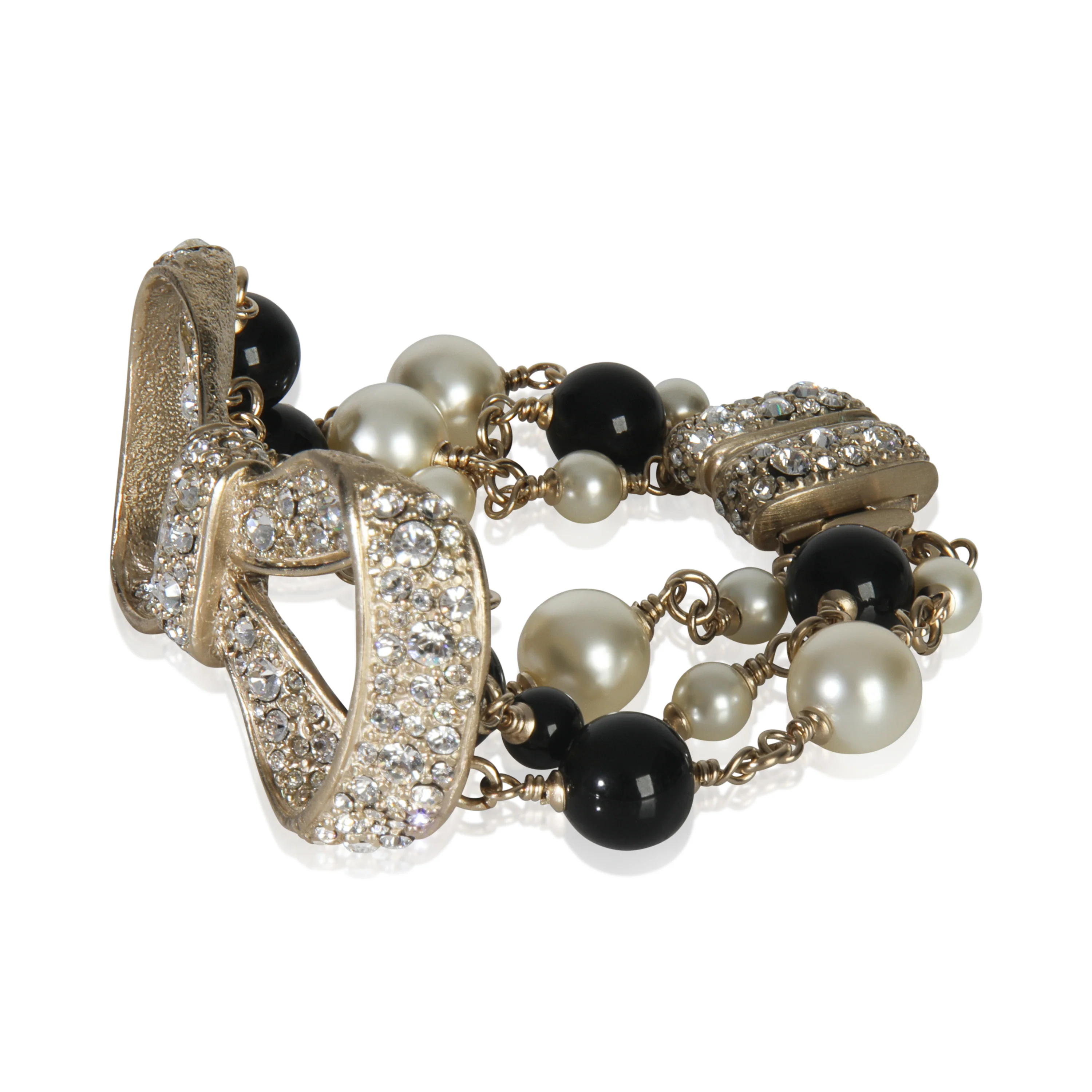 Gold-Plated 2010 Strass Bow Bracelet With Bead & Faux Pearls Bracelet - Image 2