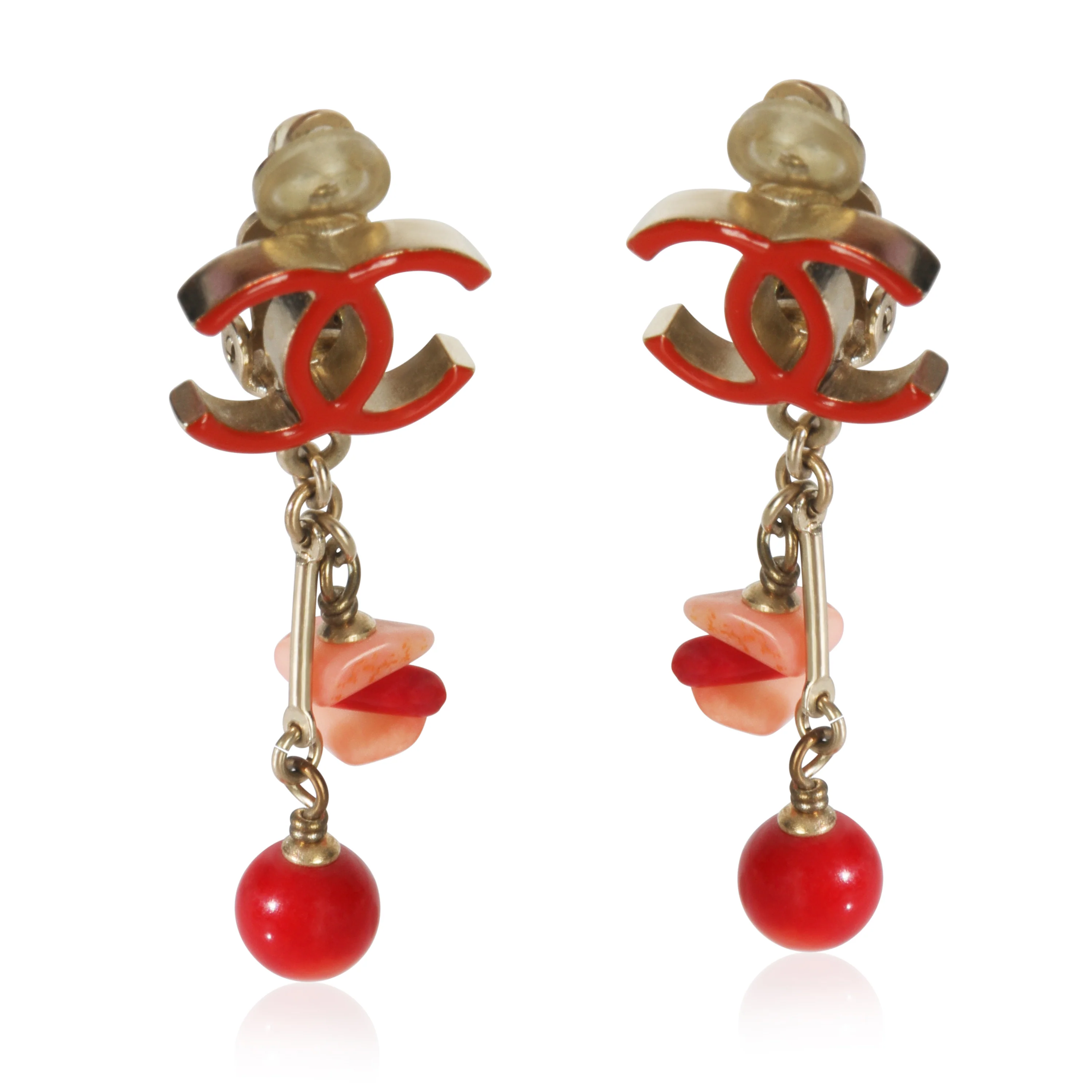Gold-Plated 2011 Red Enamel CC Earrings