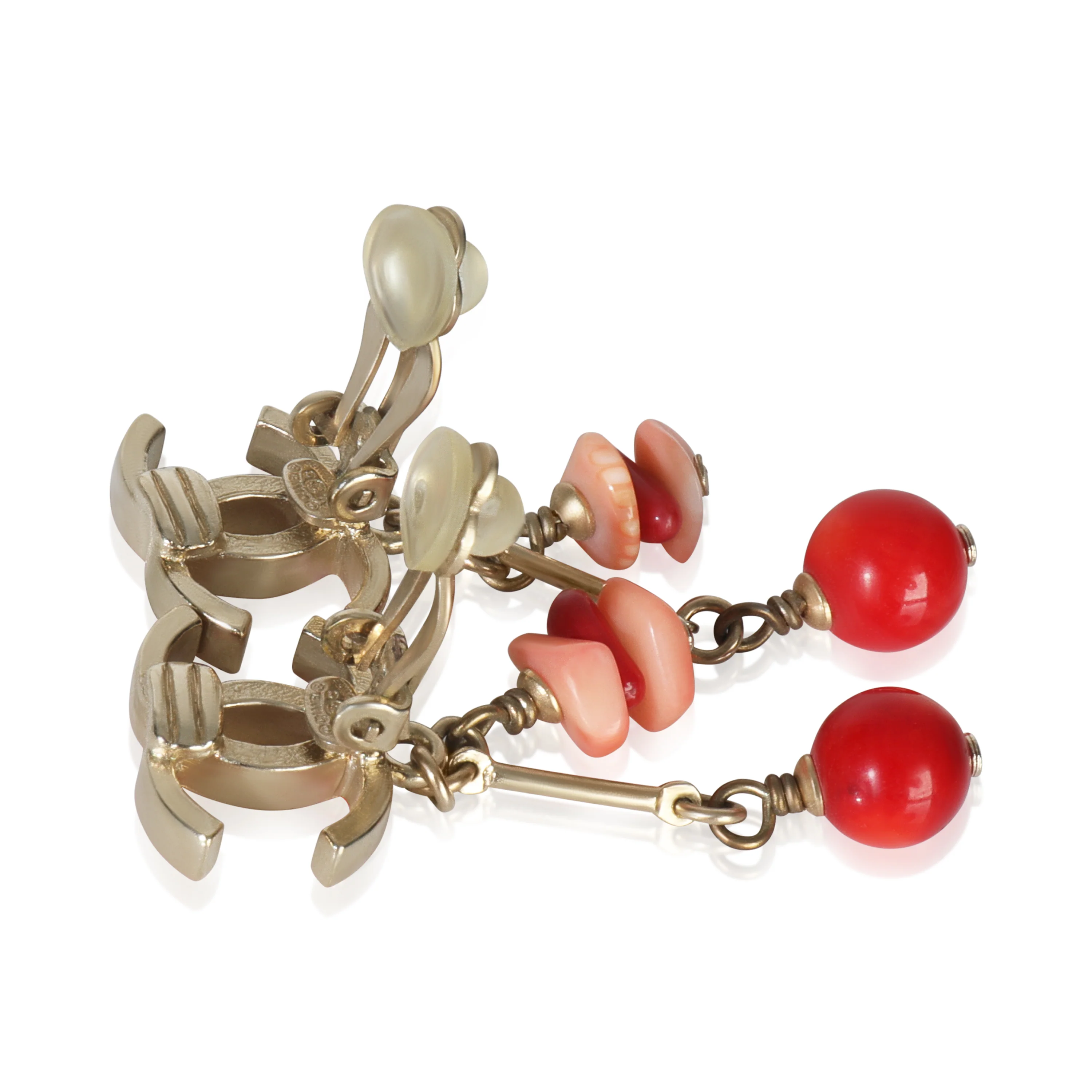 Gold-Plated 2011 Red Enamel CC Earrings - Image 4