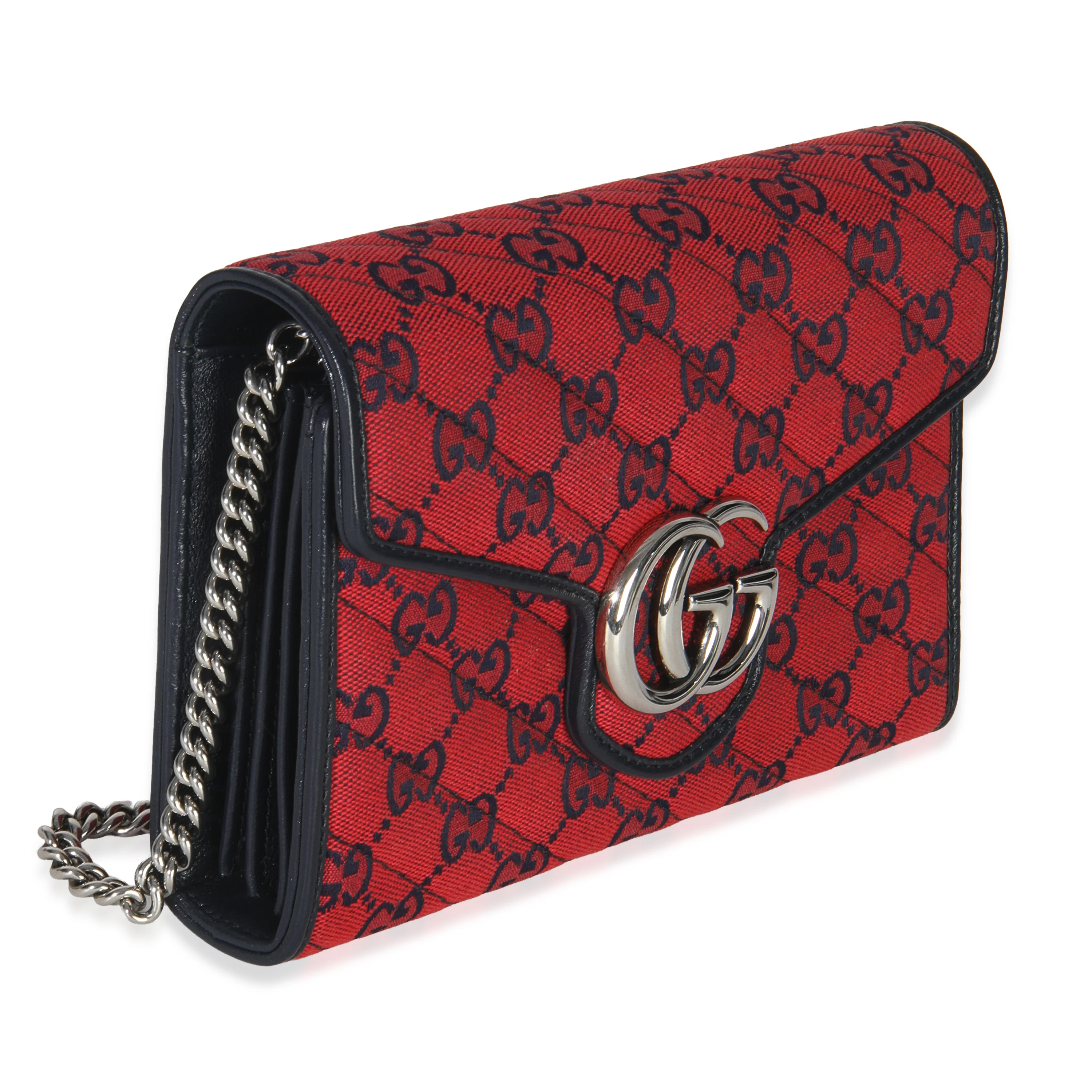 Red Blue Matelasse Diagonal Canvas GG Marmont Chain Wallet - Image 3
