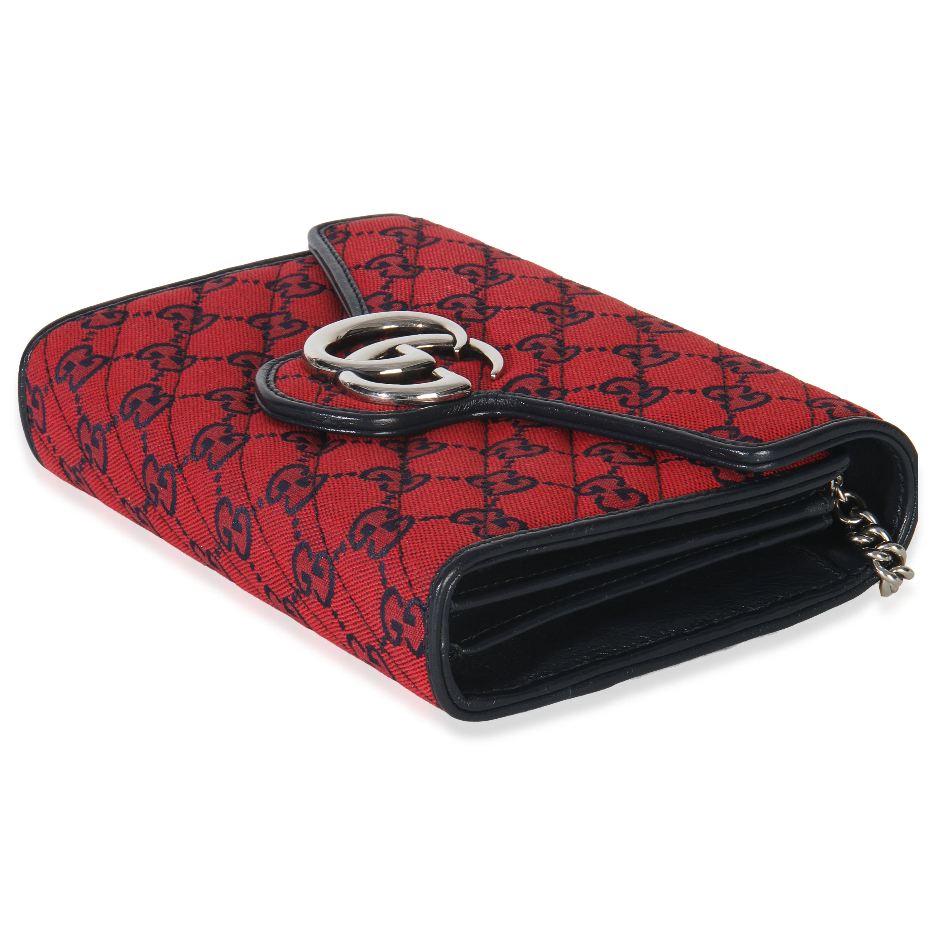 Red Blue Matelasse Diagonal Canvas GG Marmont Chain Wallet - Image 7