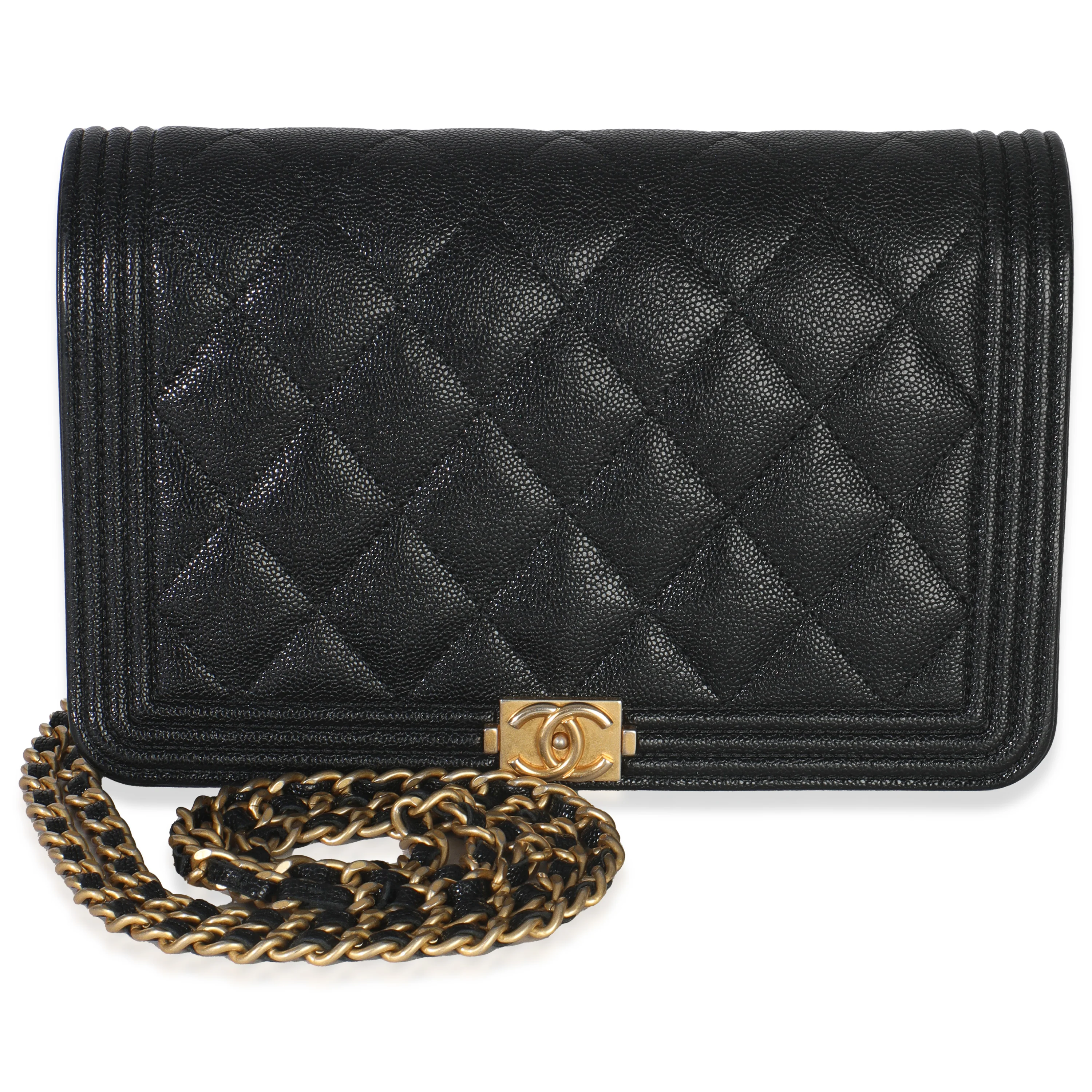 Black Quilted Caviar Boy Wallet On Chain