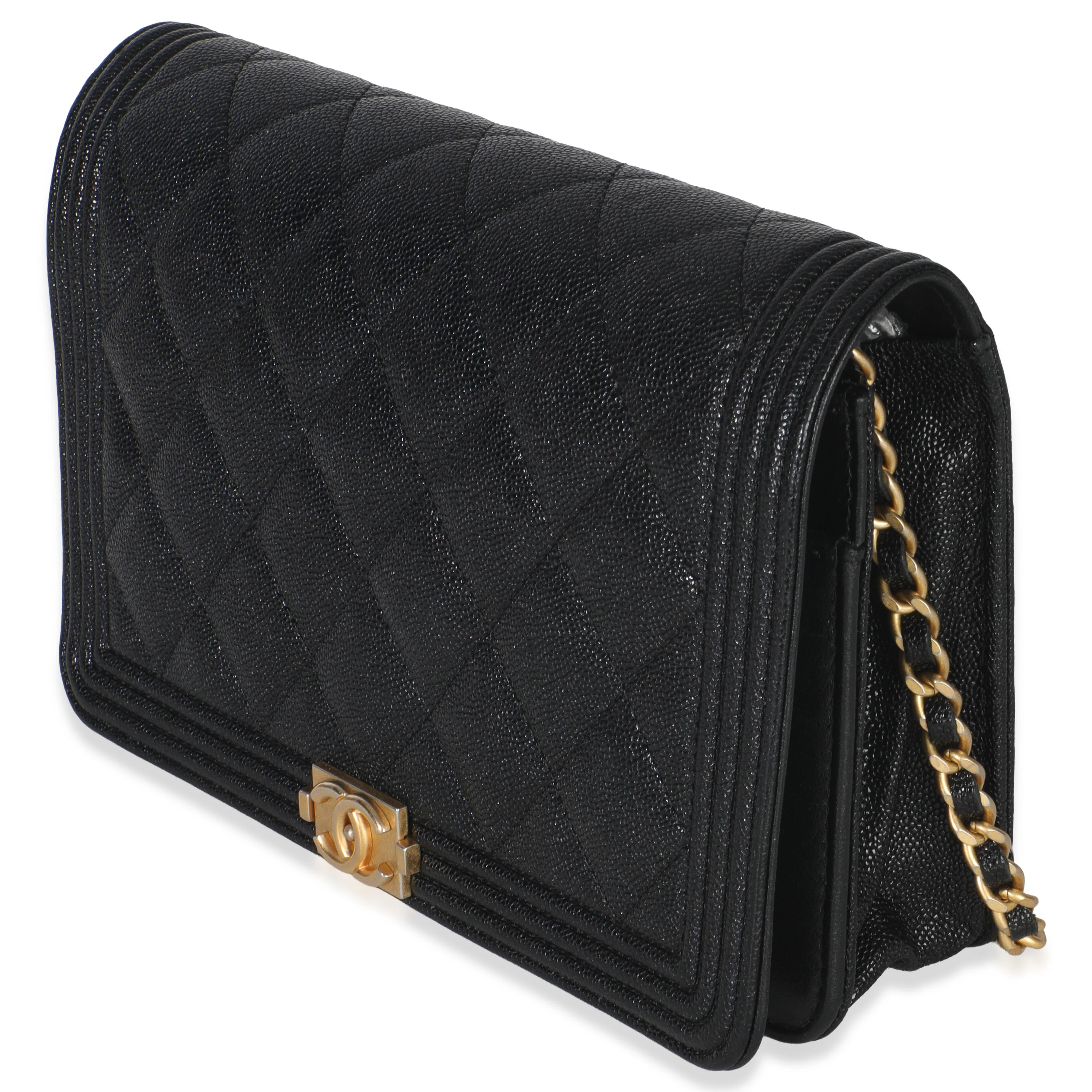 Black Quilted Caviar Boy Wallet On Chain - Image 2