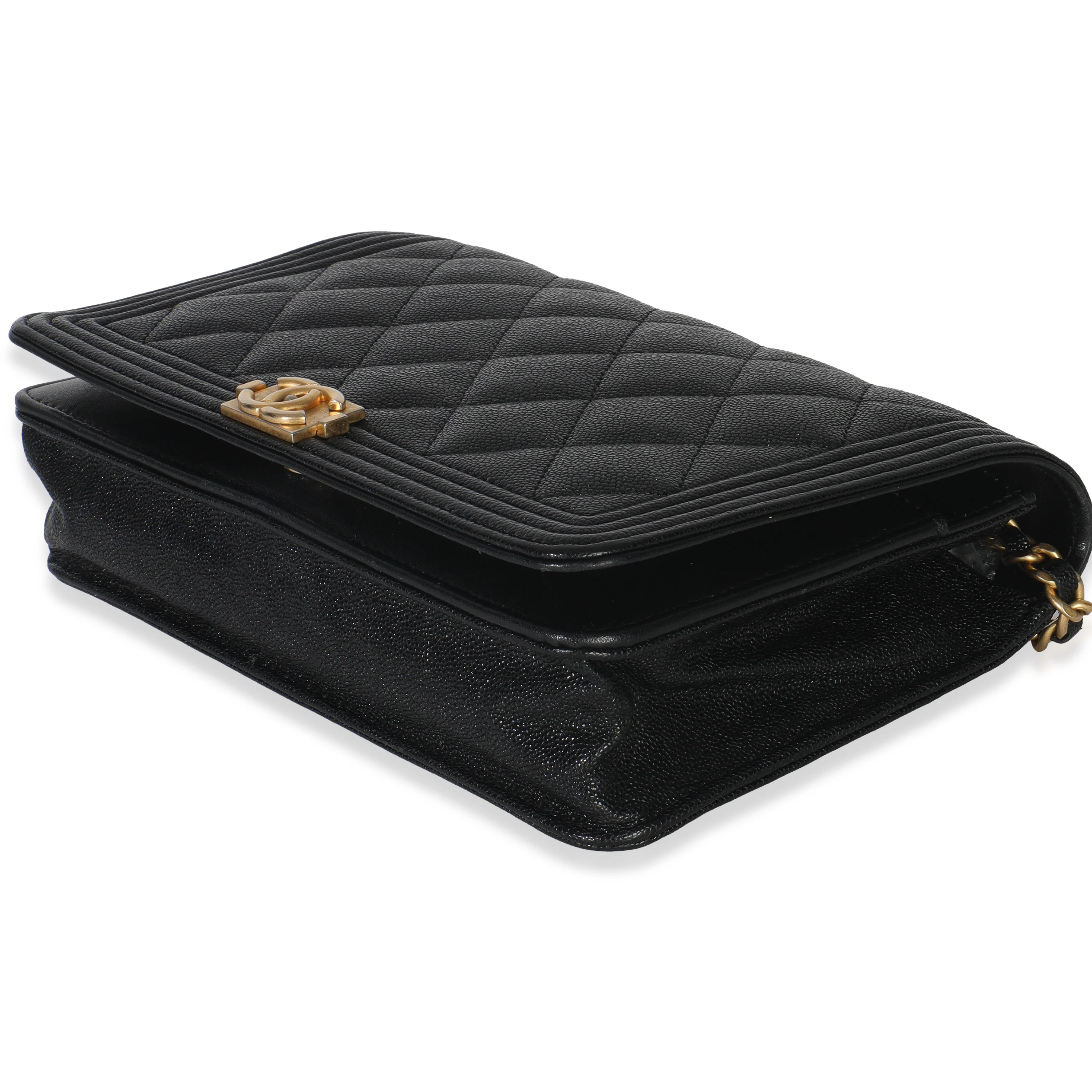 Black Quilted Caviar Boy Wallet On Chain - Image 6