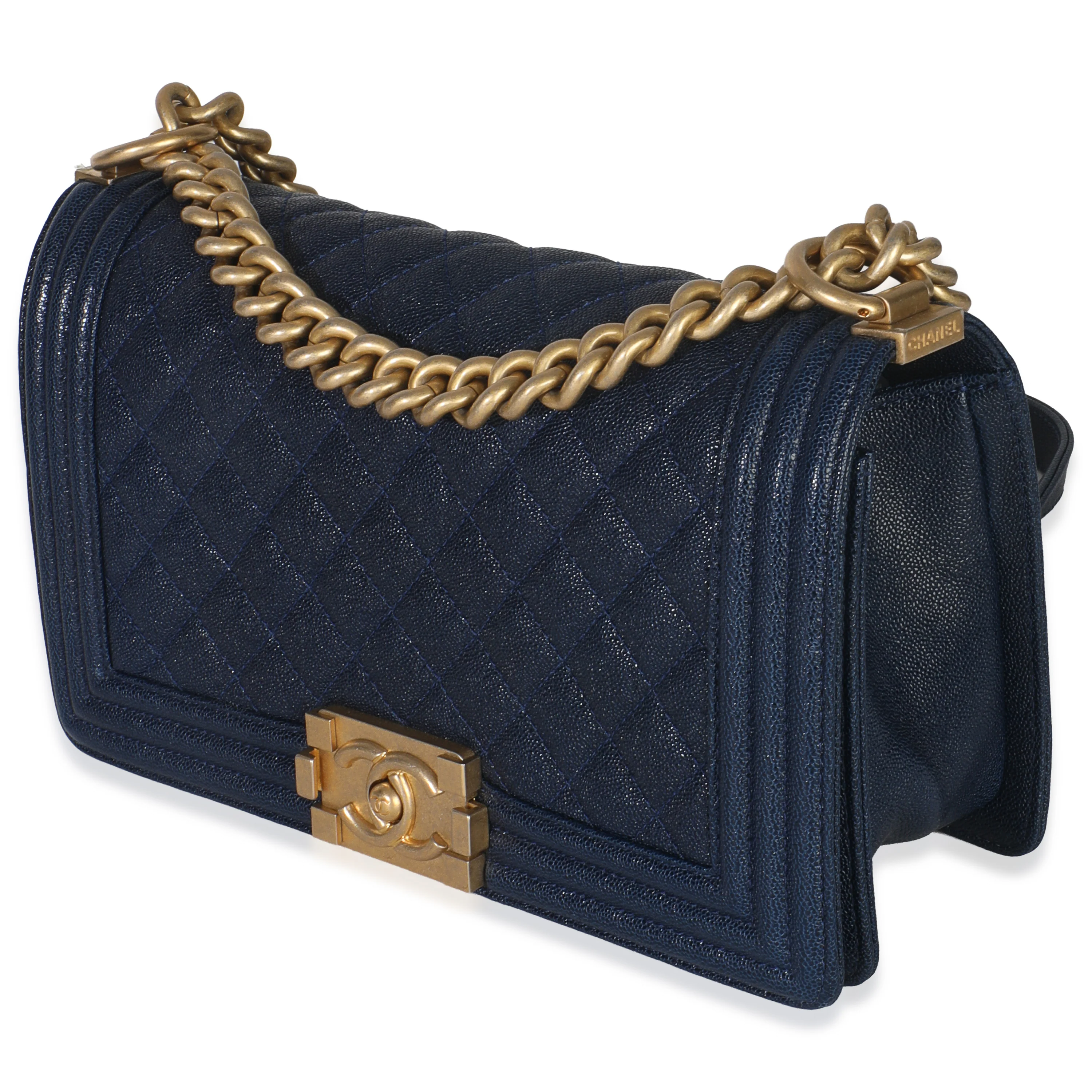 Navy Quilted Caviar Old Medium Boy Handbag - Image 2