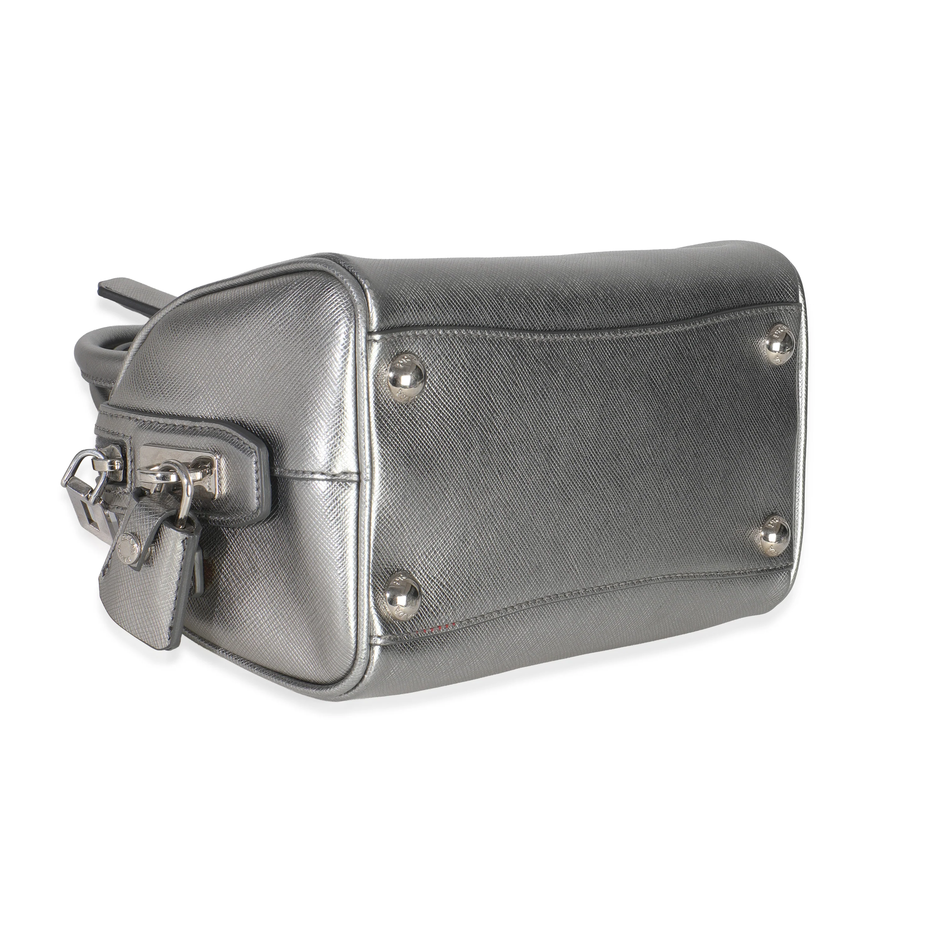Silver Saffiano Lux Small Bauletto Bag - Image 6