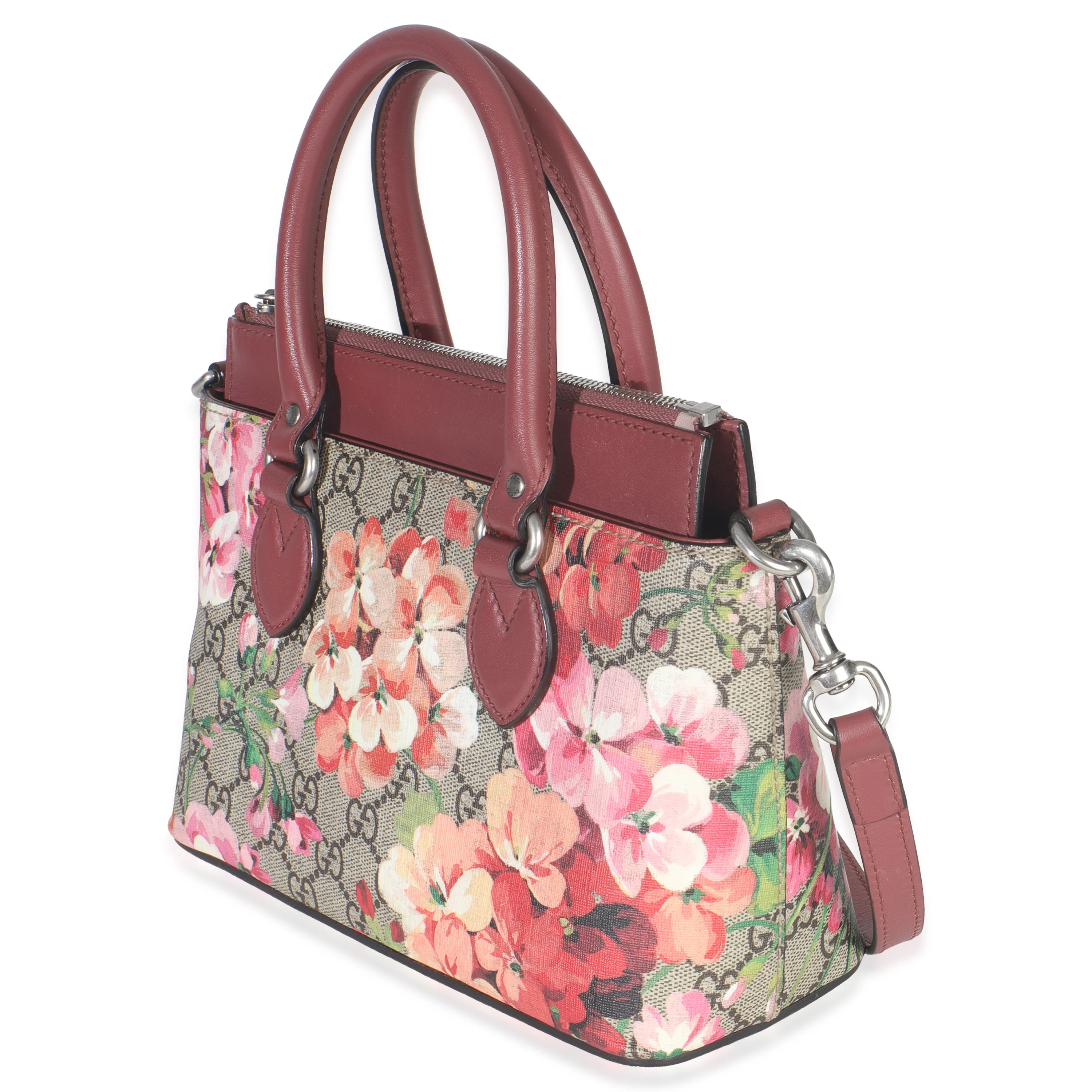 Pink Blooms Beige GG Supreme Canvas Mini Zip Top Tote - Image 2