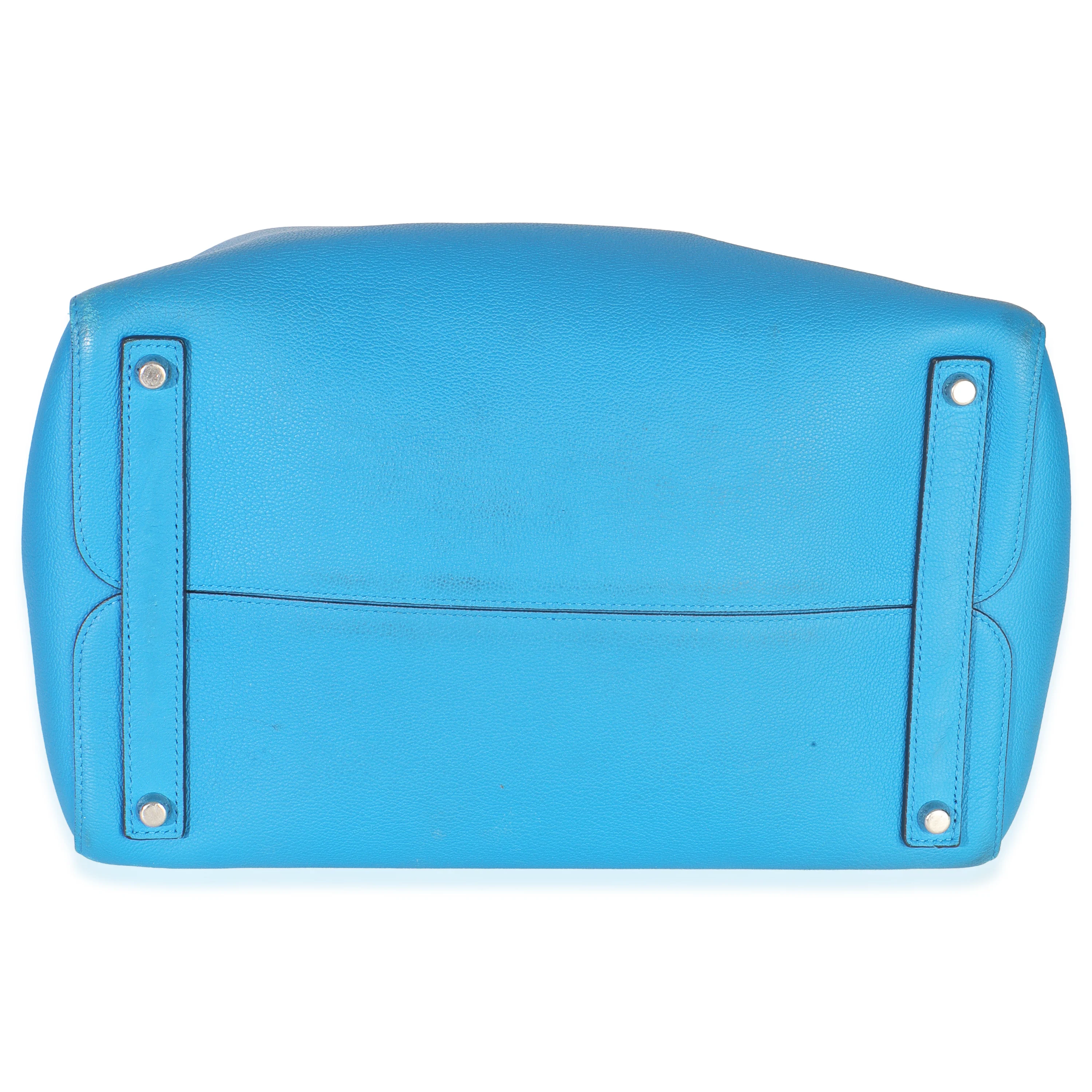 Blue Supple Grained Calfskin Large Open Bar Tote - Image 5