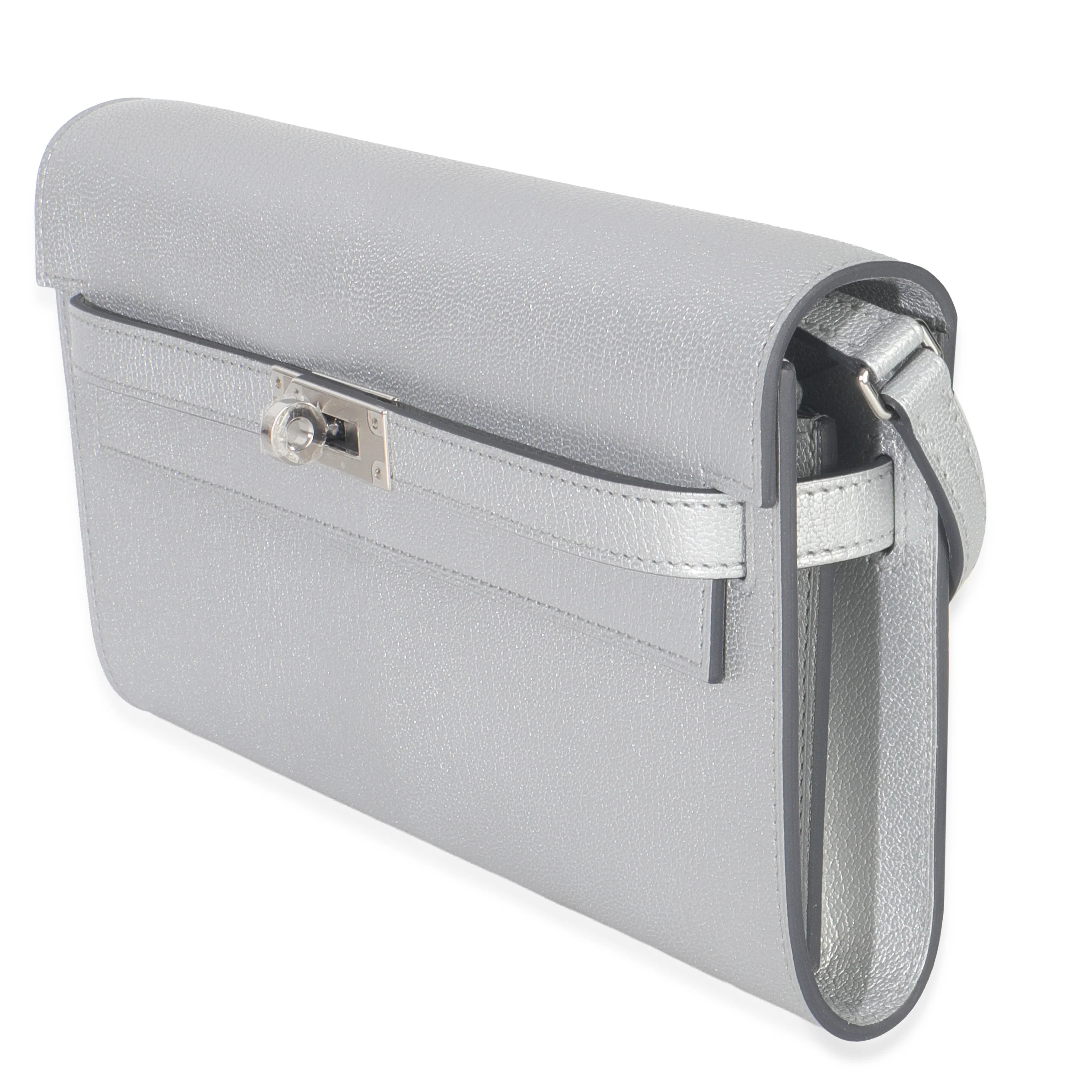 Argent Metallic Chevre Chamkilight Kelly Wallet To Go PHW - Image 2