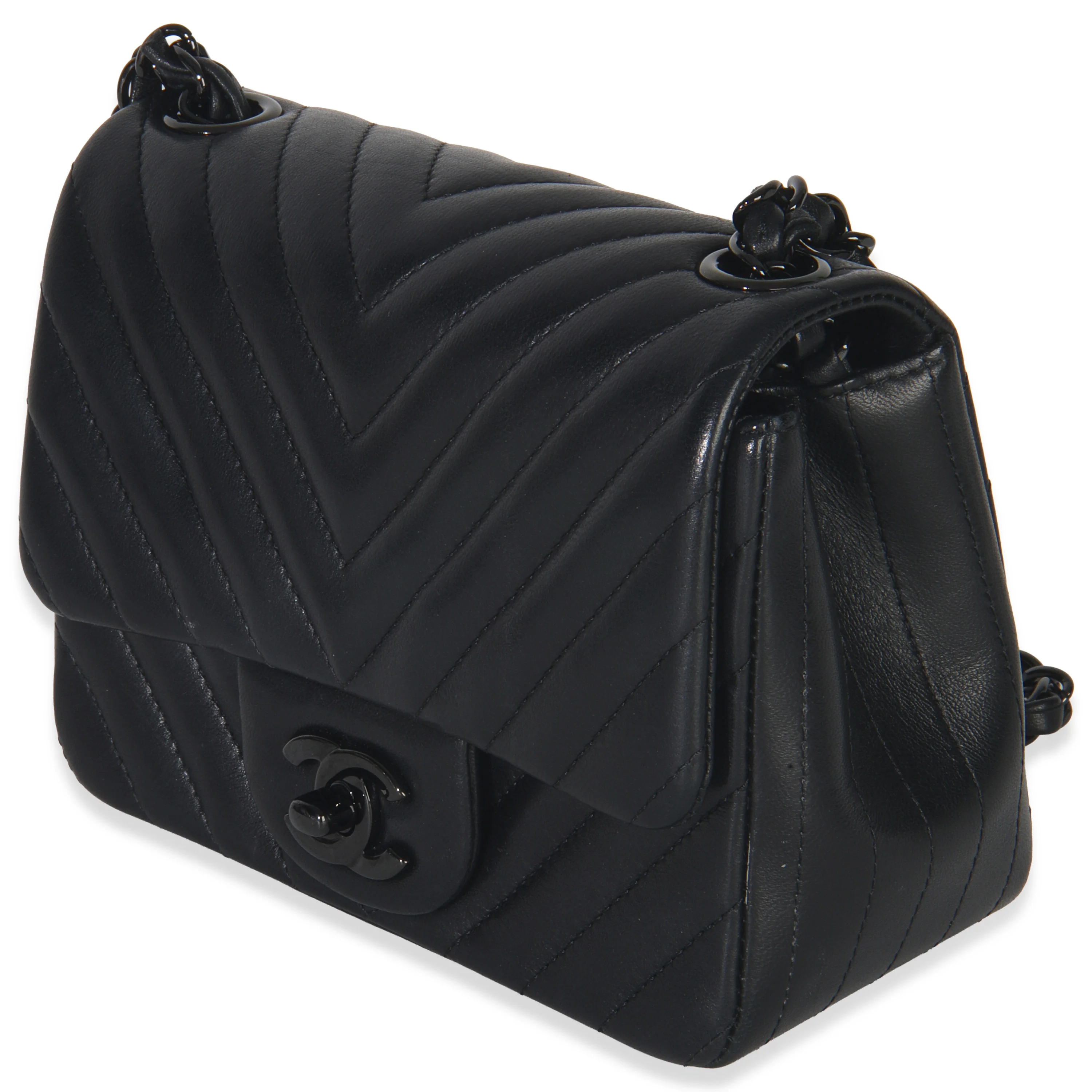 So Black Chevron Lambskin Mini Square Flap Bag - Image 2