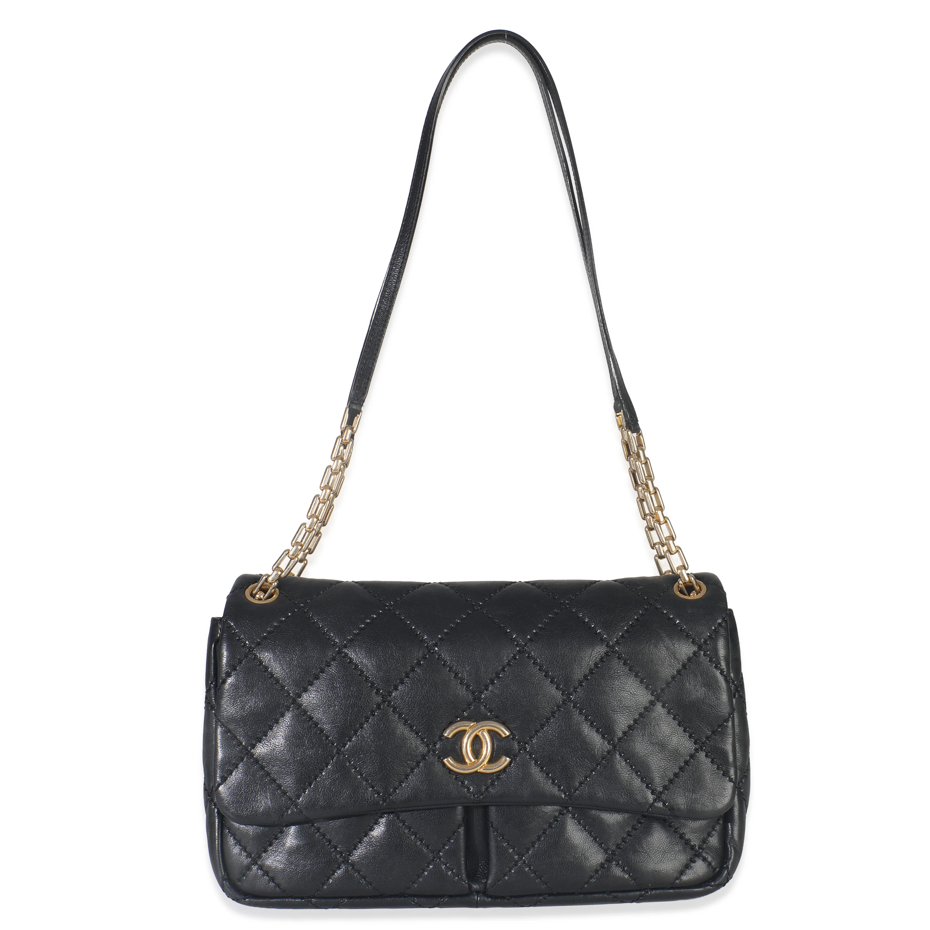 Black Ultimate Stitch Calfskin Retro Chain Flap Bag - Image 8