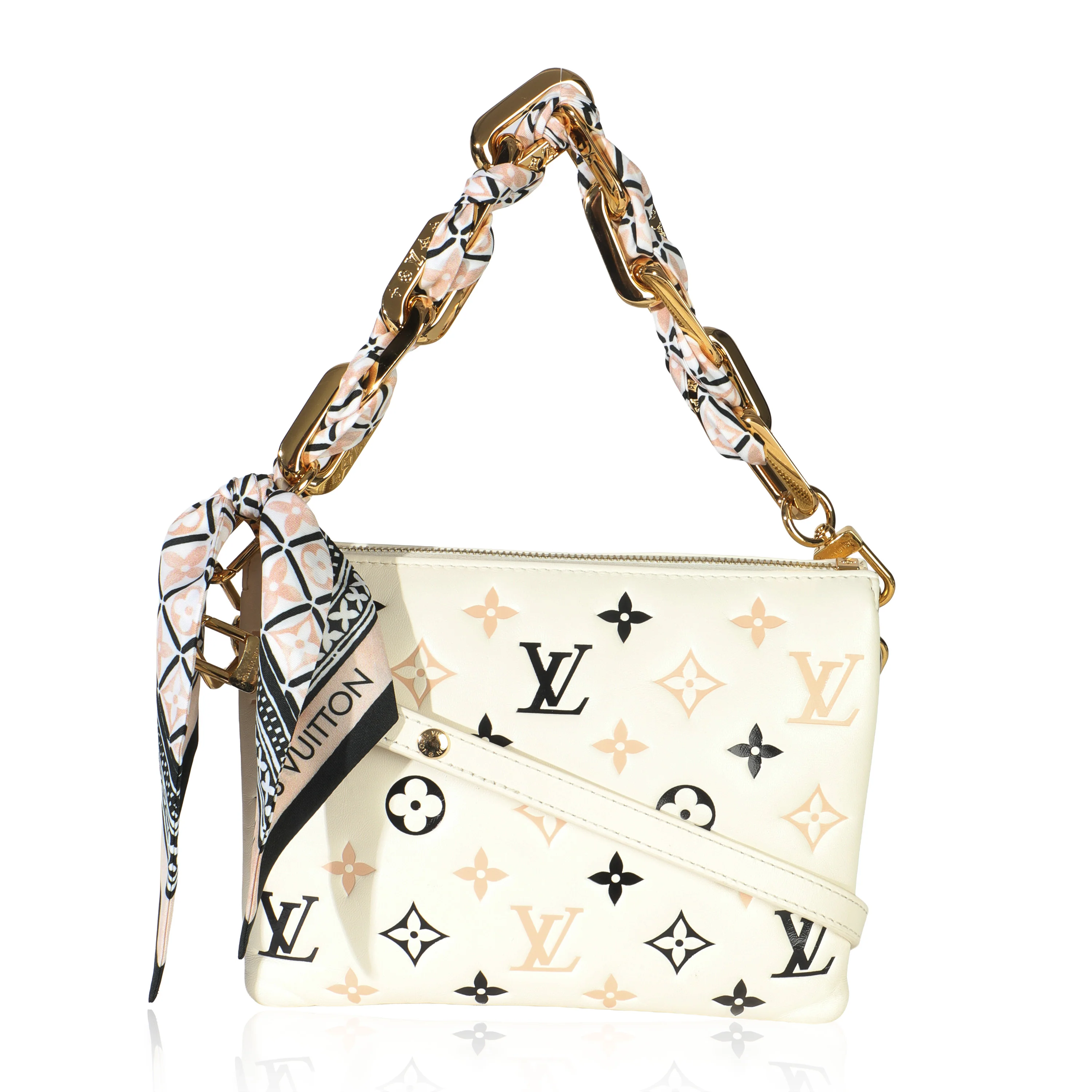Beige Lambskin Embossed Monogram Tricolor By The Pool Coussin BB