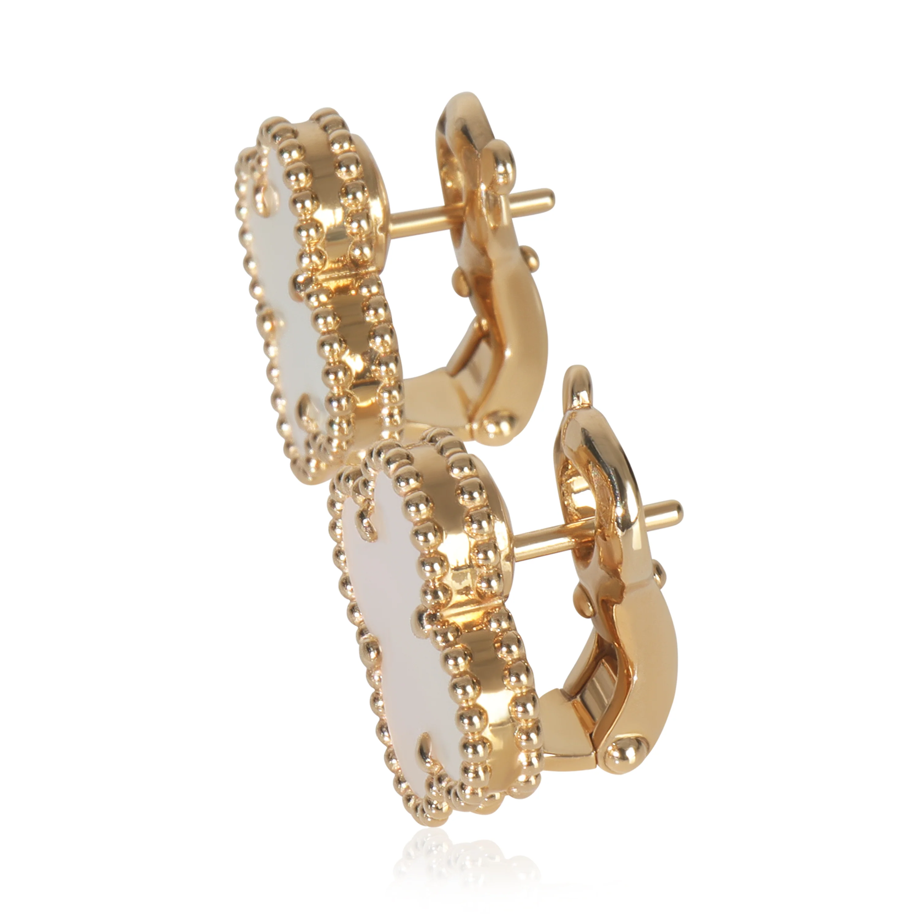 Yellow Gold Mother Of Pearl Vintage Alhambra Earrings - Image 2