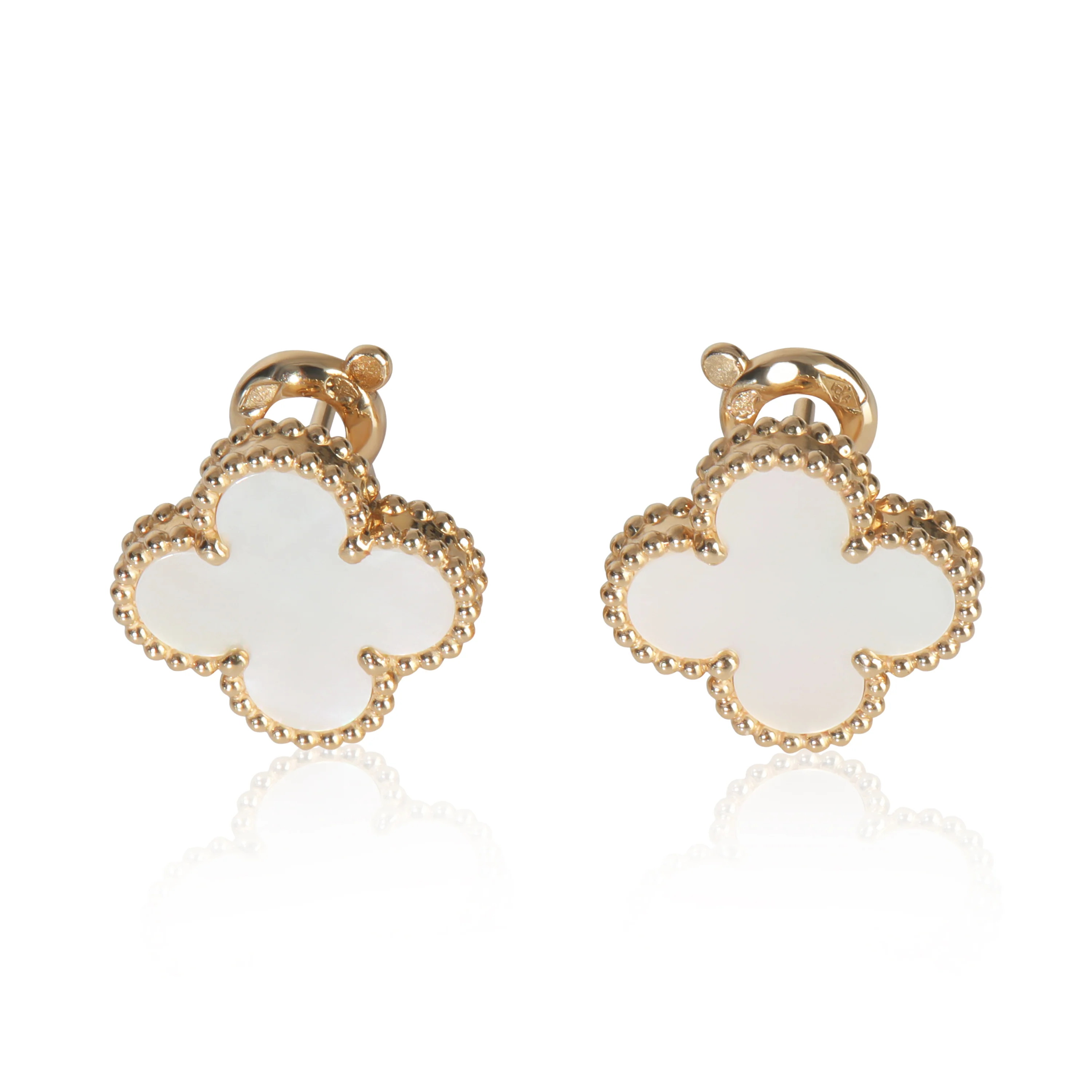 Yellow Gold Mother Of Pearl Vintage Alhambra Earrings - Image 3