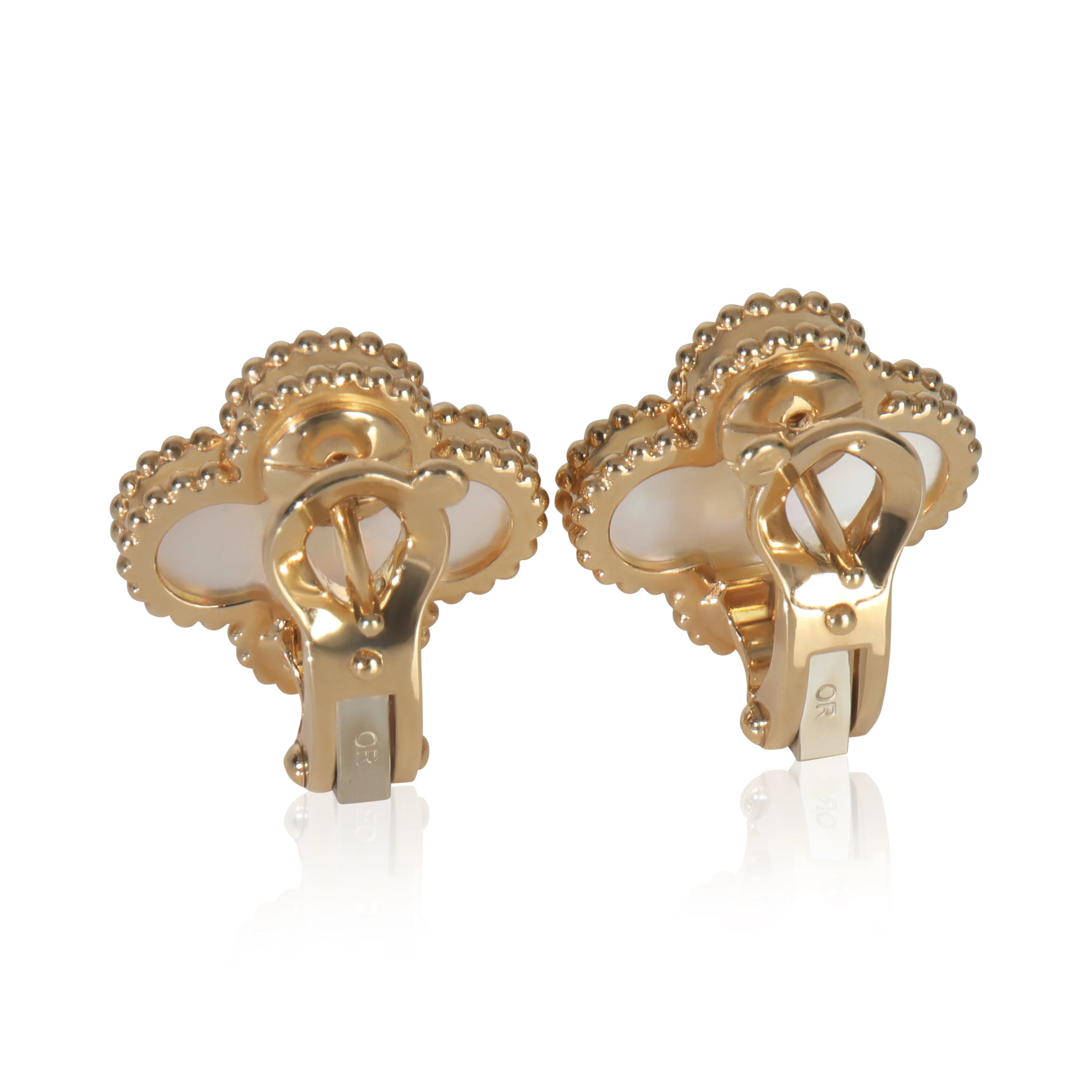Yellow Gold Mother Of Pearl Vintage Alhambra Earrings - Image 4