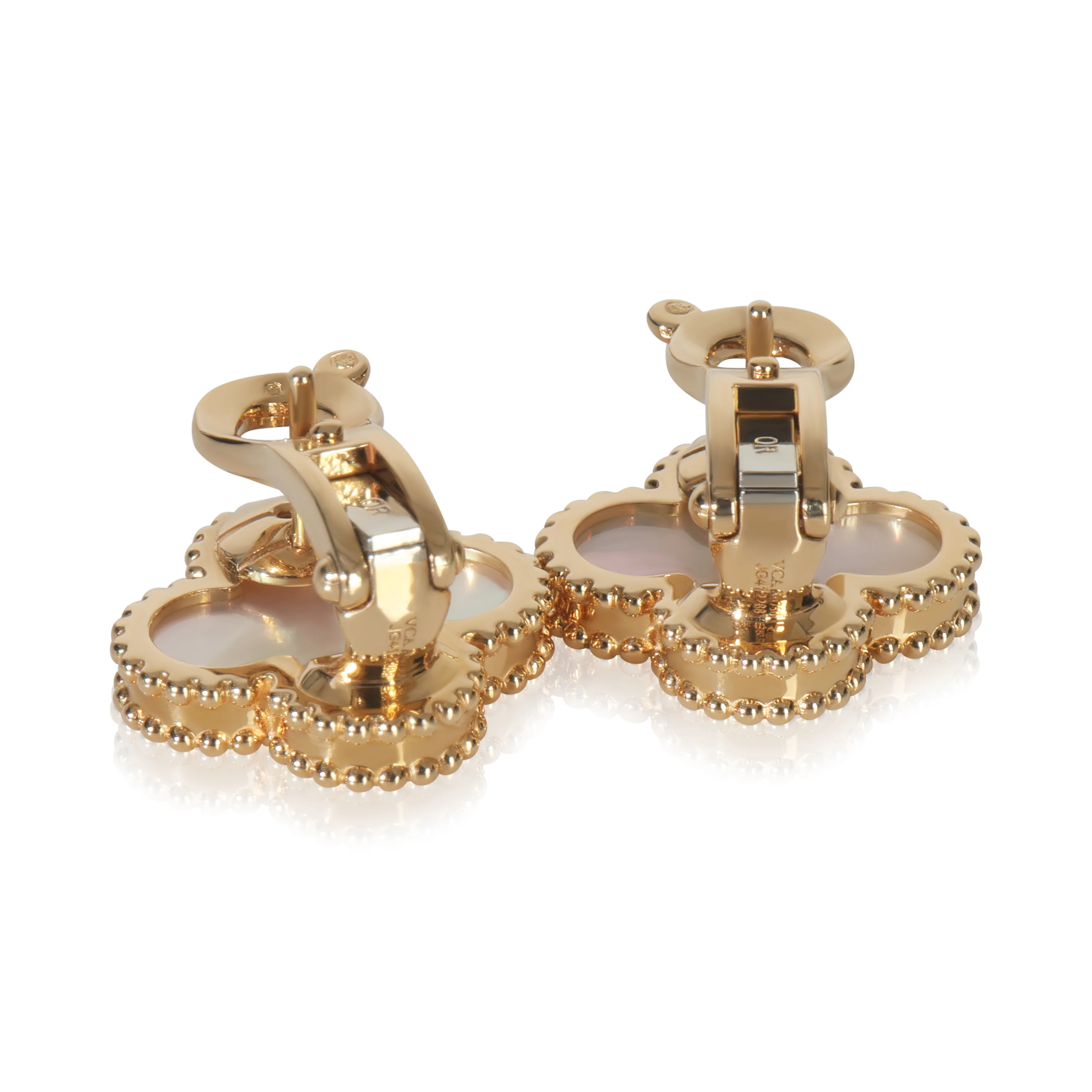 Yellow Gold Mother Of Pearl Vintage Alhambra Earrings - Image 6