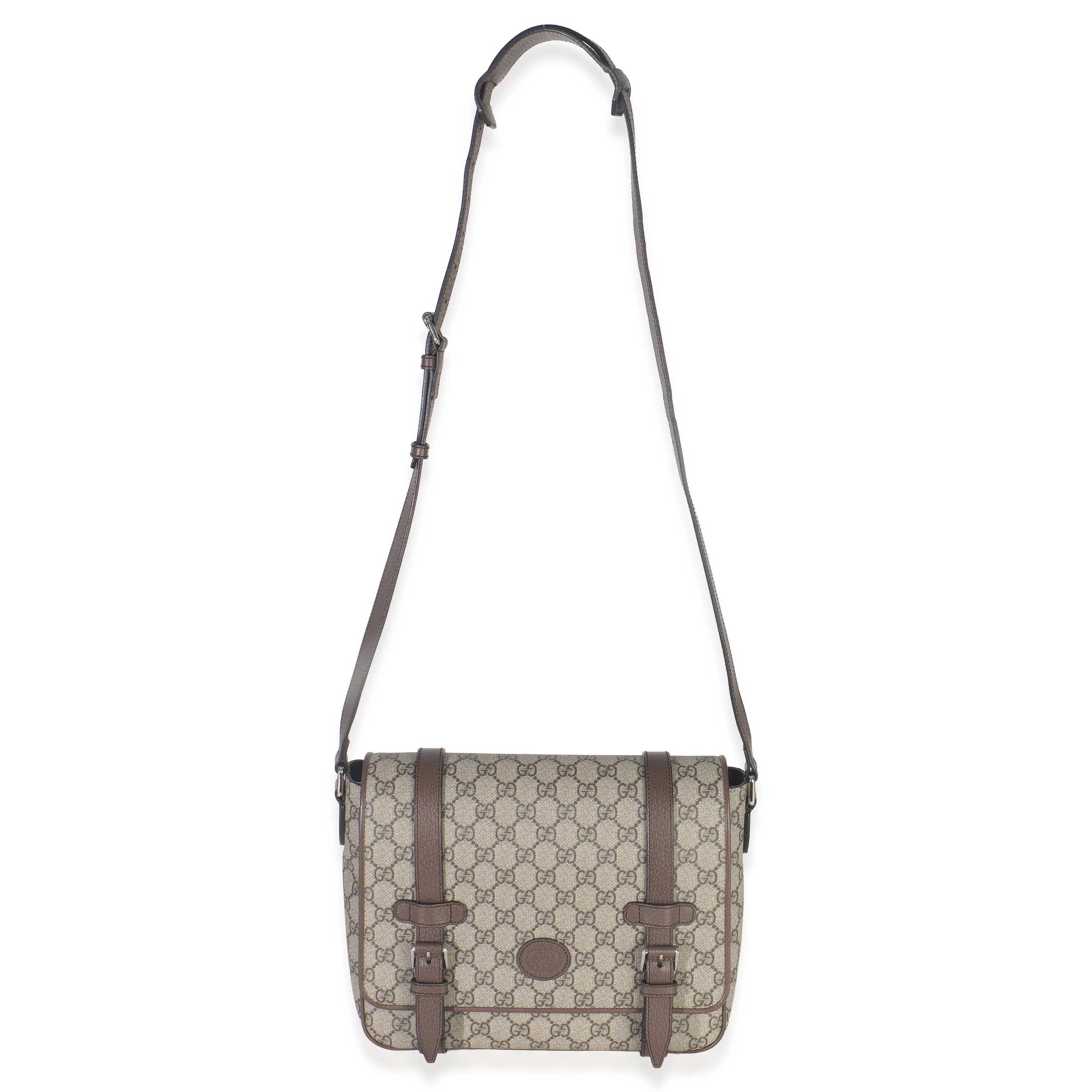 Beige GG Supreme Canvas Calfskin Retro Interlocking G Messenger Bag - Image 8