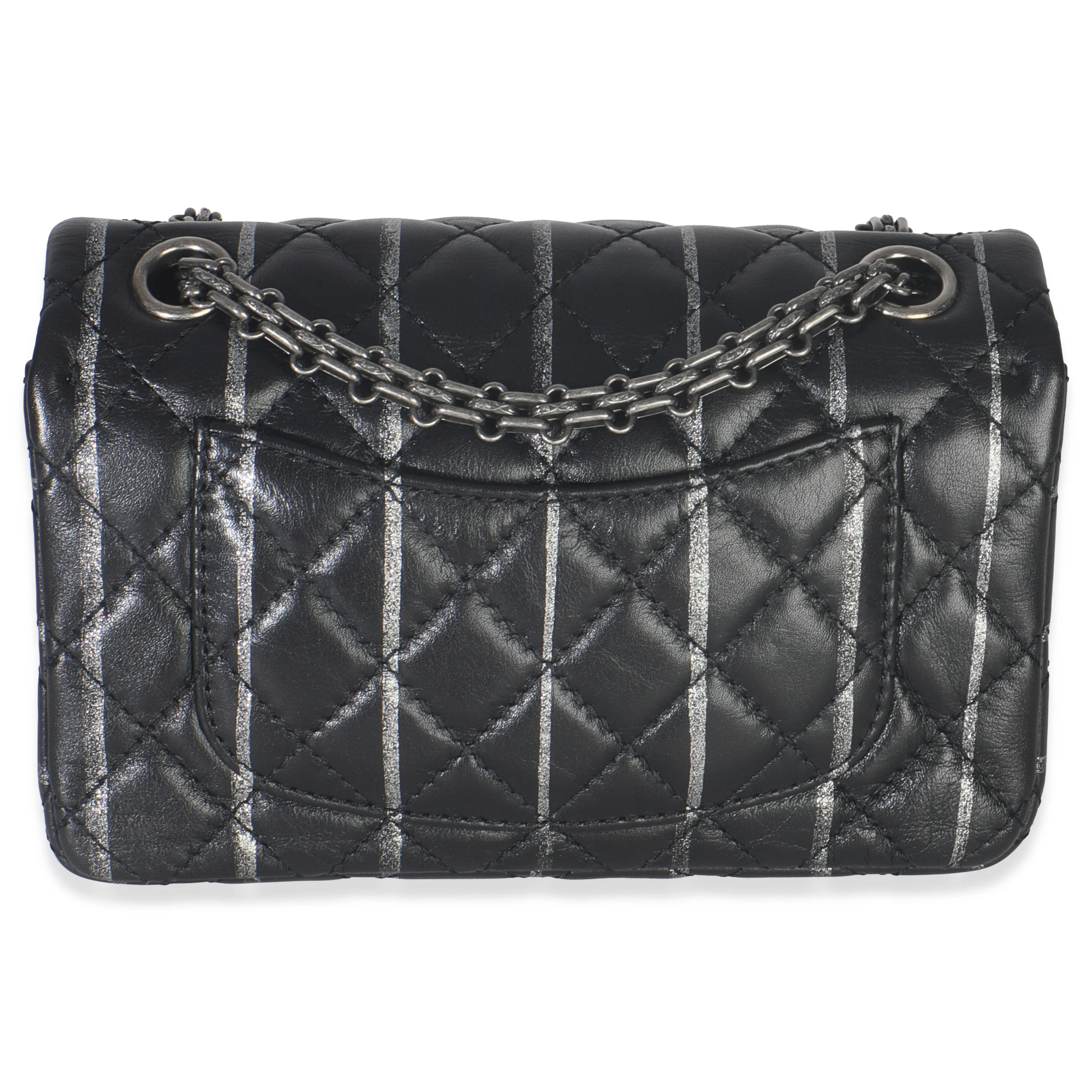 Black Quilted Aged Calfskin Glitter Stripe Mini Reissue 2.55 Flap Bag - Image 4
