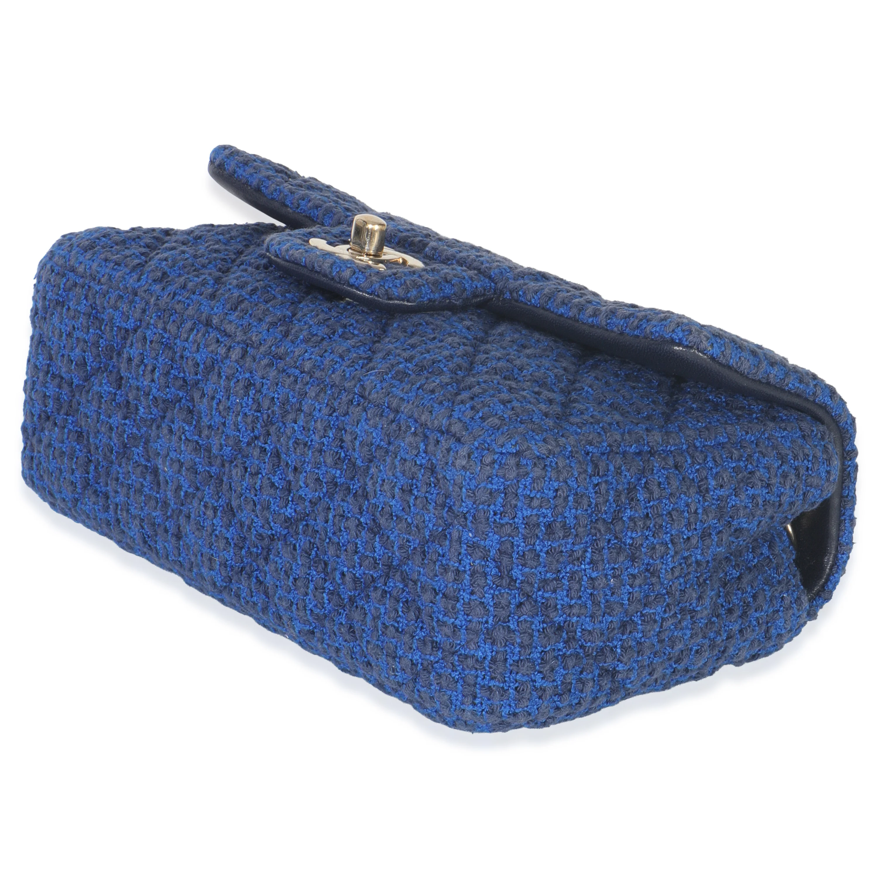 Electric Blue Tweed Mini Rectangular Flap Bag - Image 7