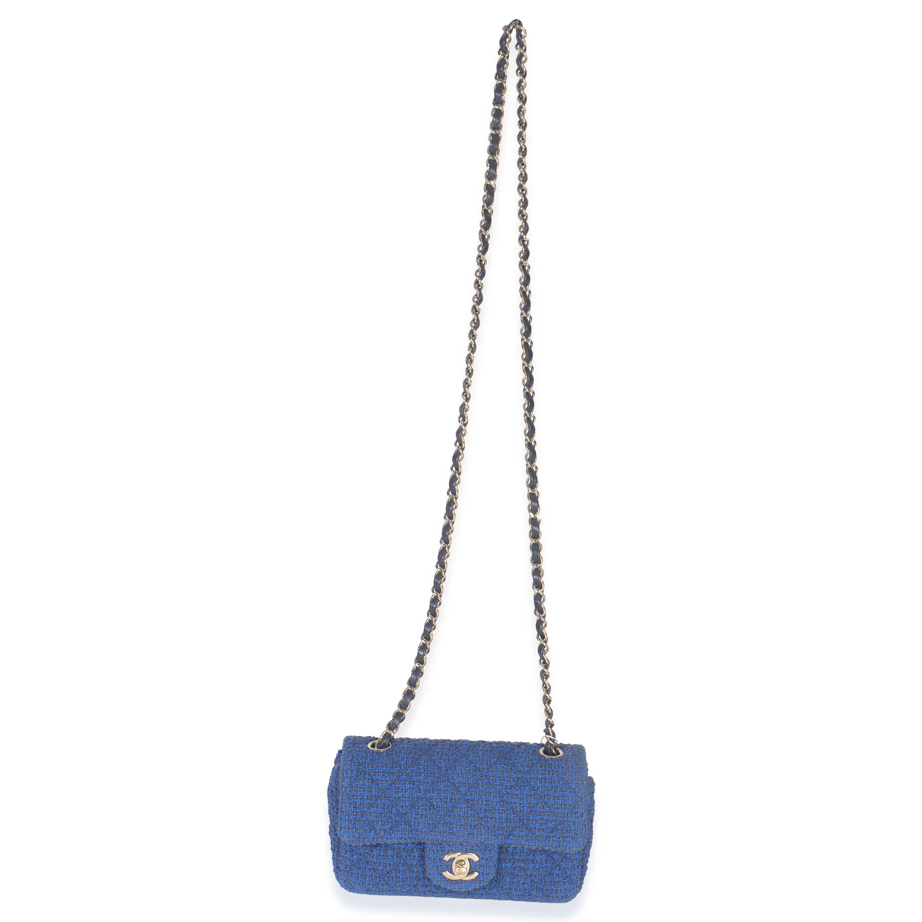 Electric Blue Tweed Mini Rectangular Flap Bag - Image 8