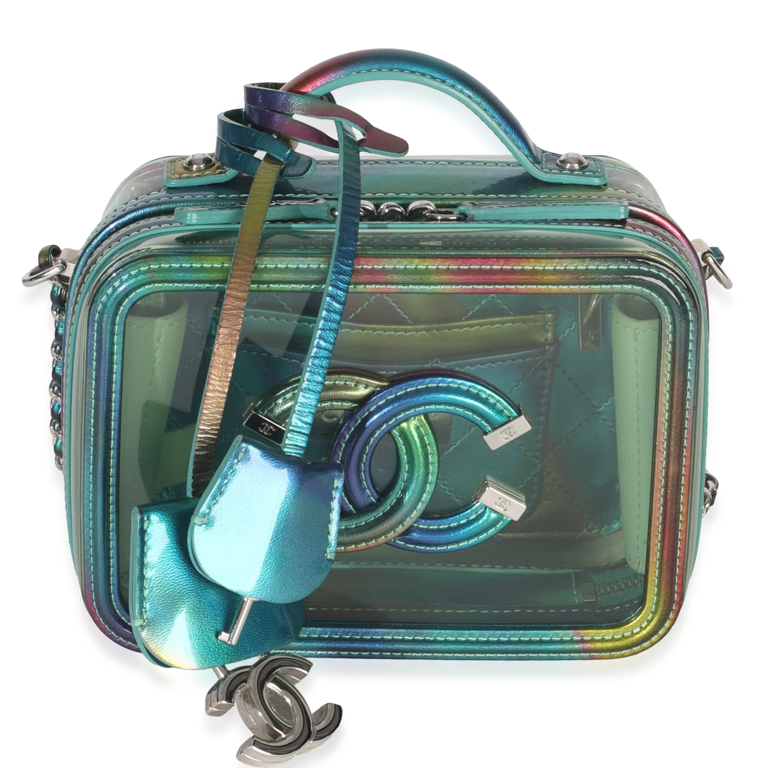Green Iridescent PVC Small Filigree Vanity Case