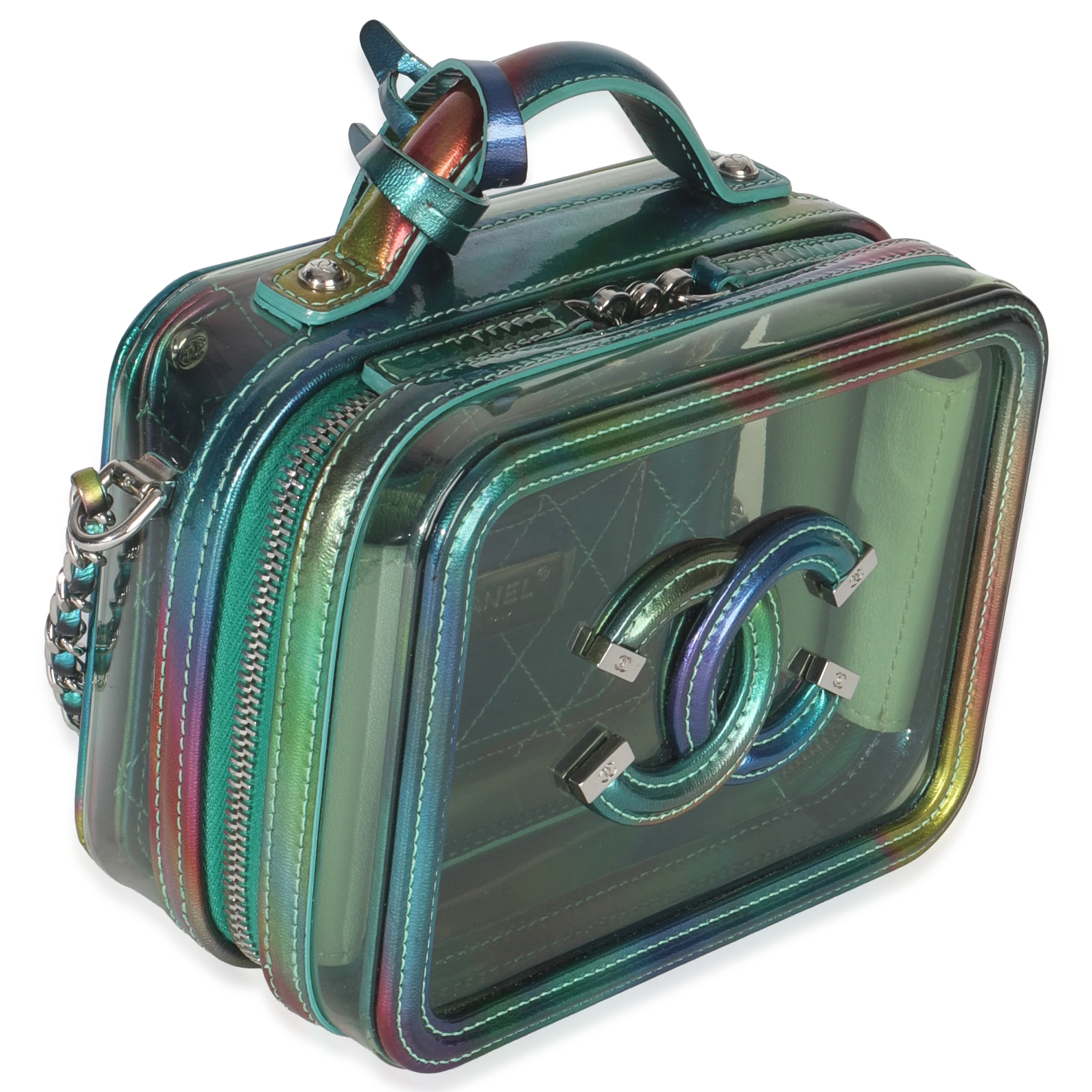 Green Iridescent PVC Small Filigree Vanity Case - Image 3