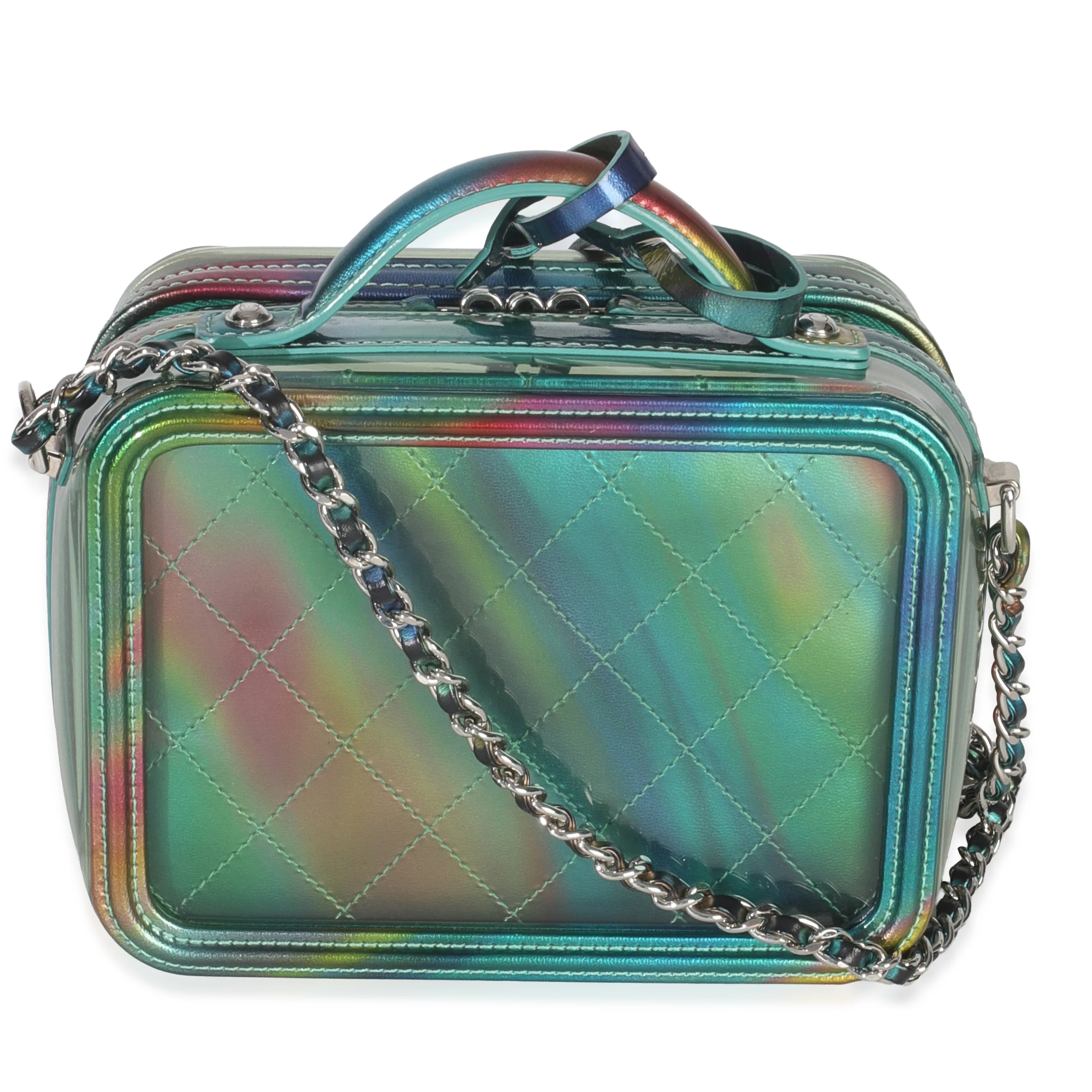 Green Iridescent PVC Small Filigree Vanity Case - Image 4
