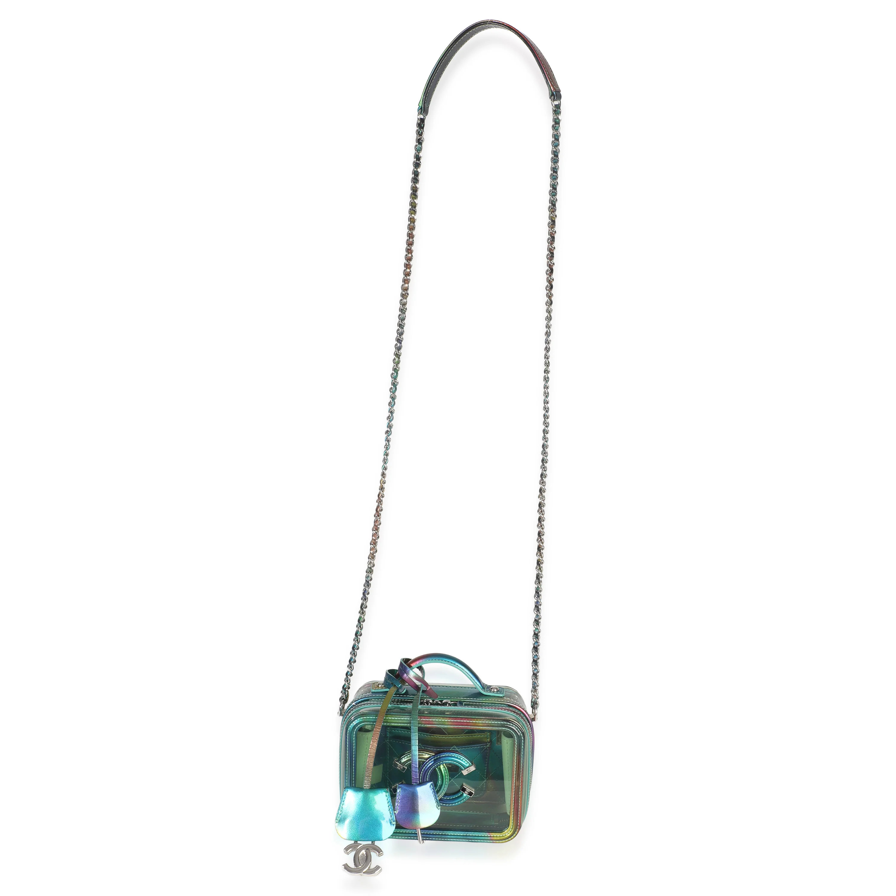 Green Iridescent PVC Small Filigree Vanity Case - Image 8
