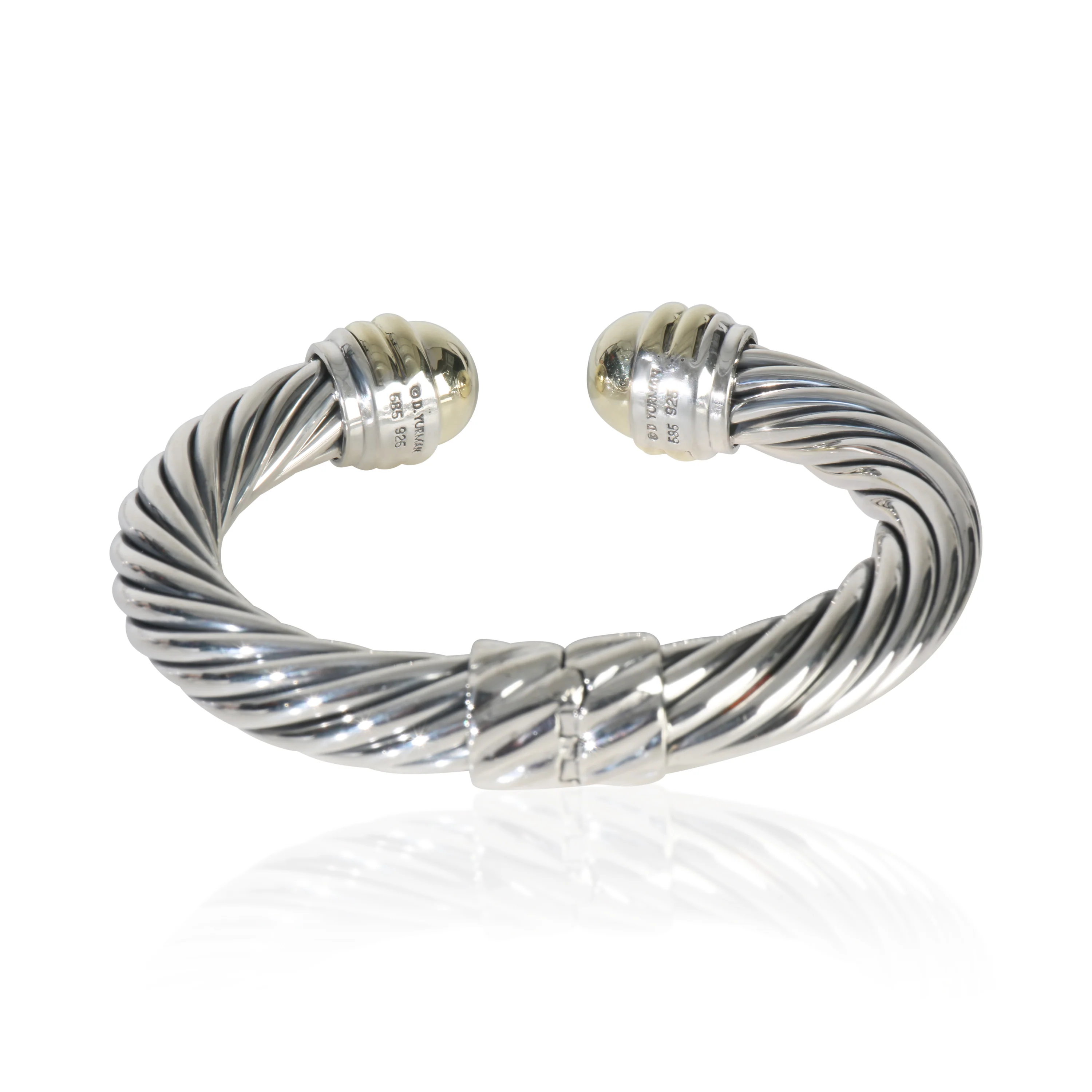 Yellow Gold & Sterling Silver  10mm Hinged Cable Bracelet - Image 4