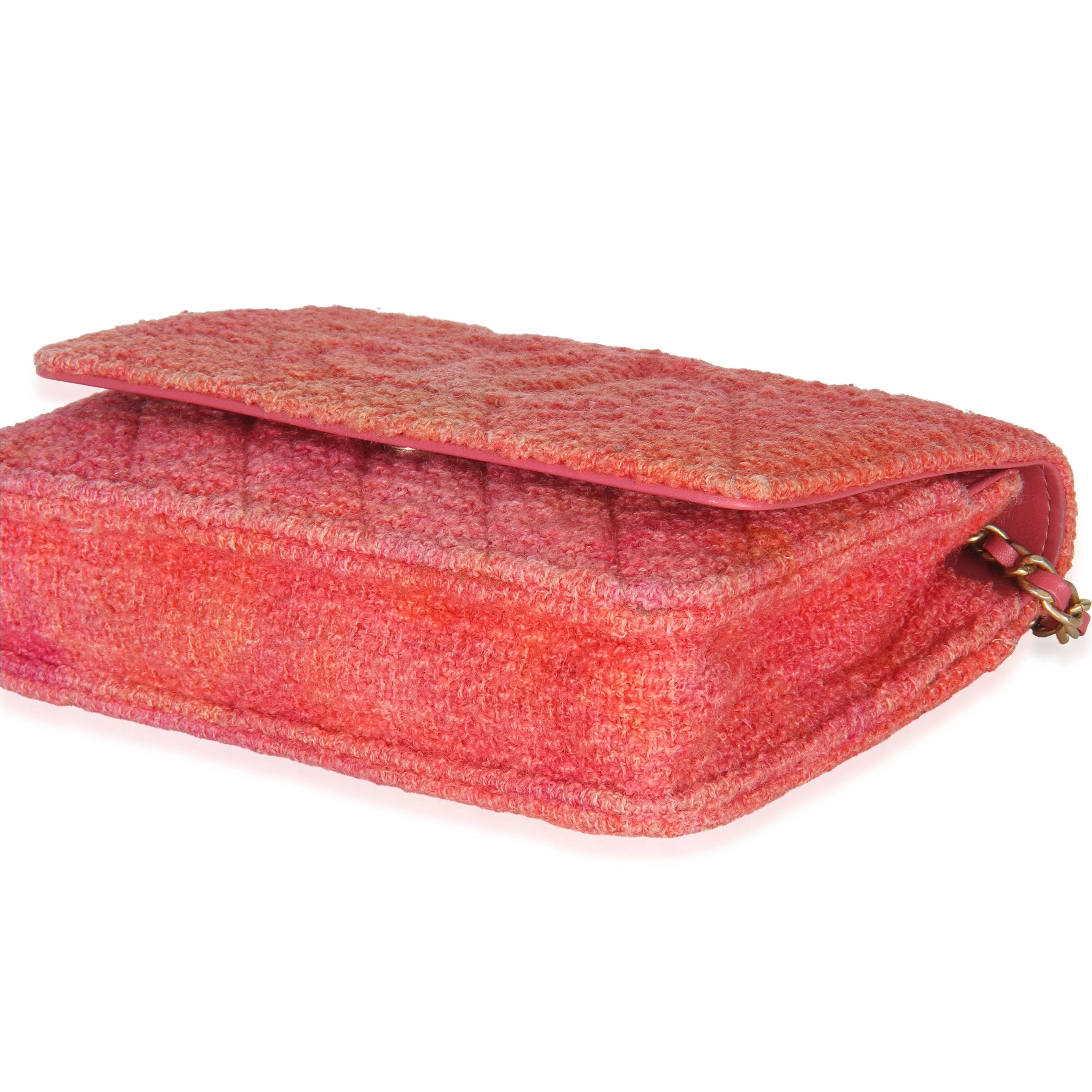 Pink Orange Quilted Tweed Timeless CC Wallet On Chain - Image 7