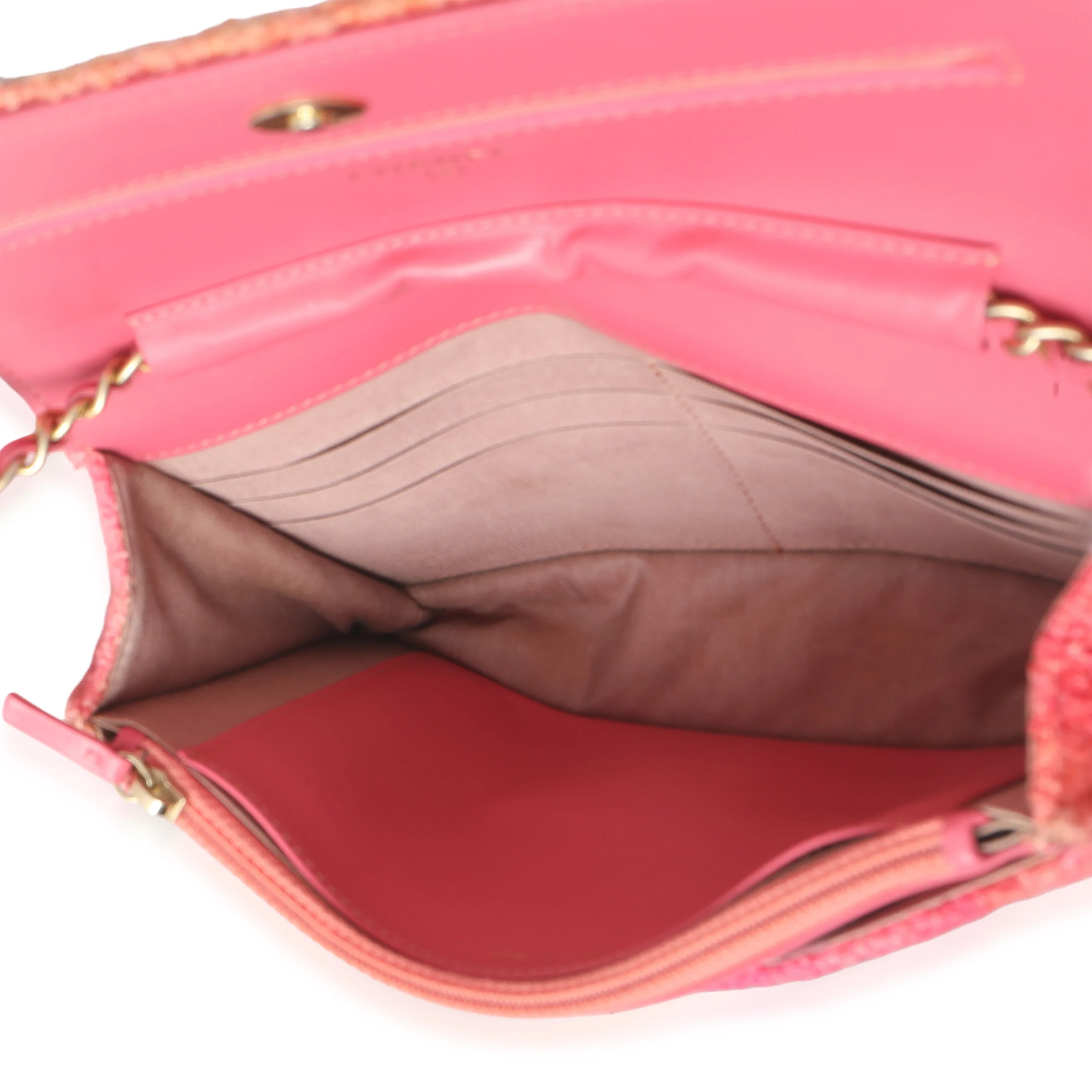 Pink Orange Quilted Tweed Timeless CC Wallet On Chain - Image 9