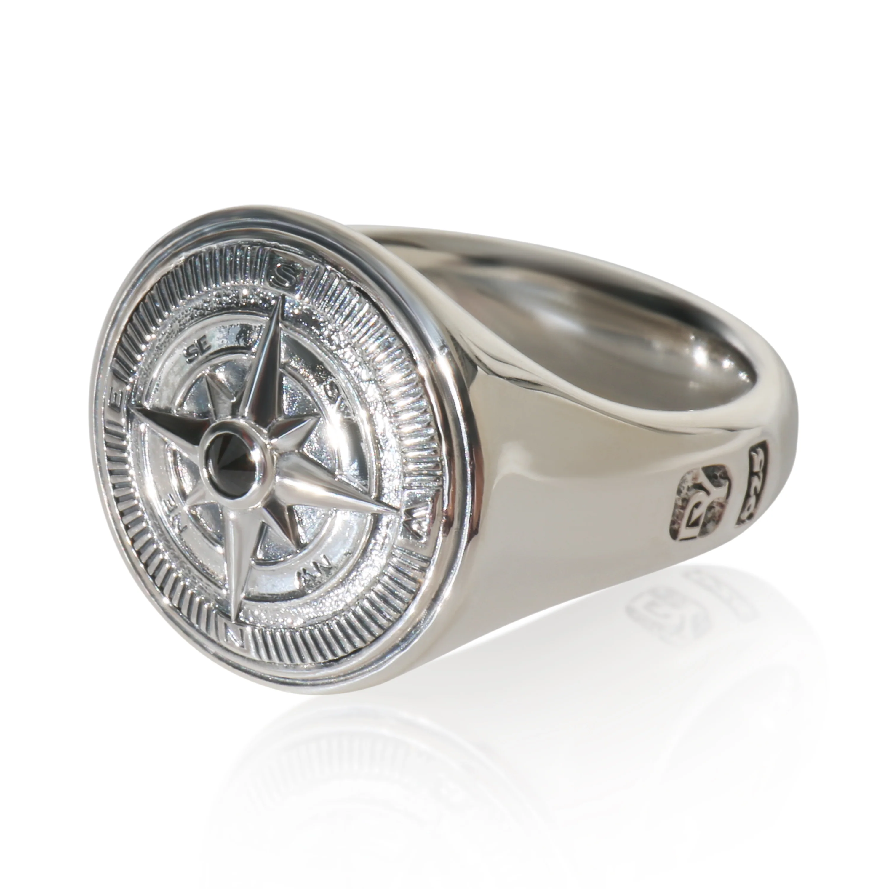 Sterling Silver Diamond Maritime Compass Signet Ring - Image 2