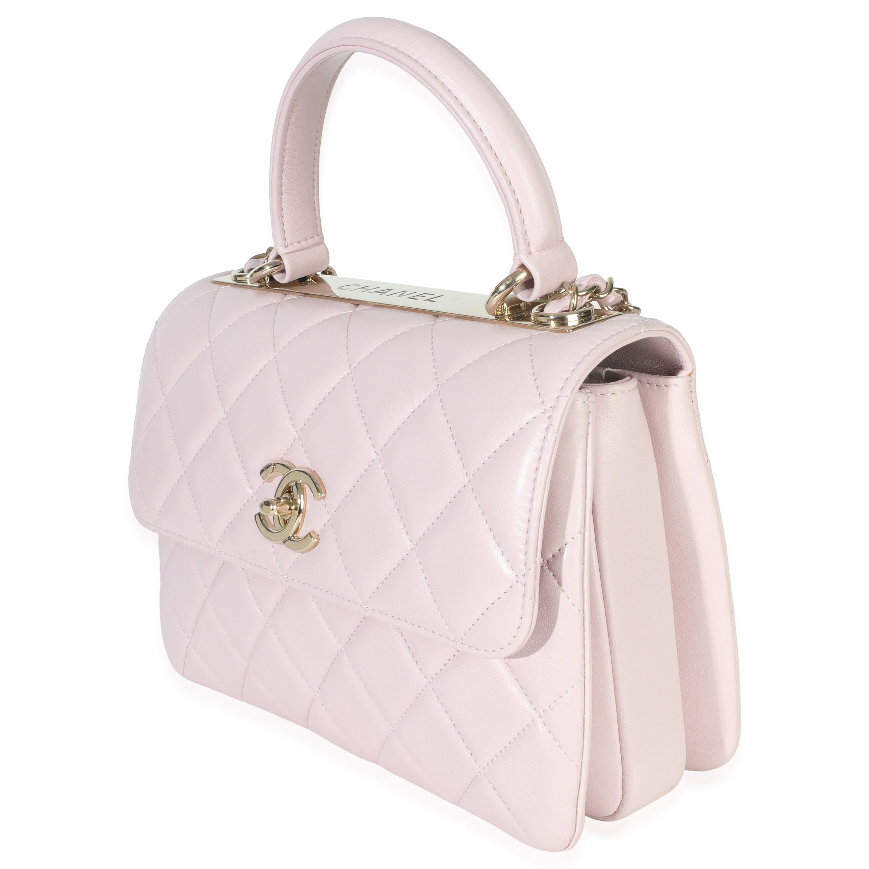 Light Pink Quilted Lambskin Small Trendy CC Dual Handle Flap Bag - Image 2