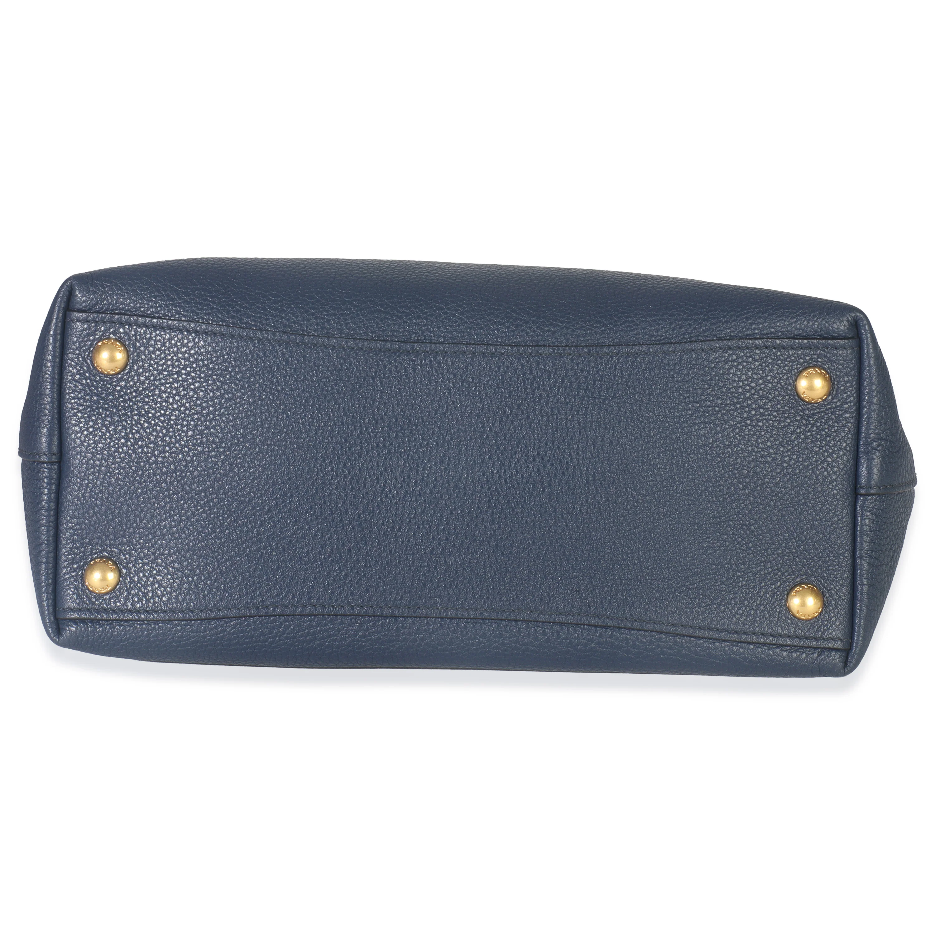 Navy Blue Vitello Daino Phenix Shopper Tote - Image 5