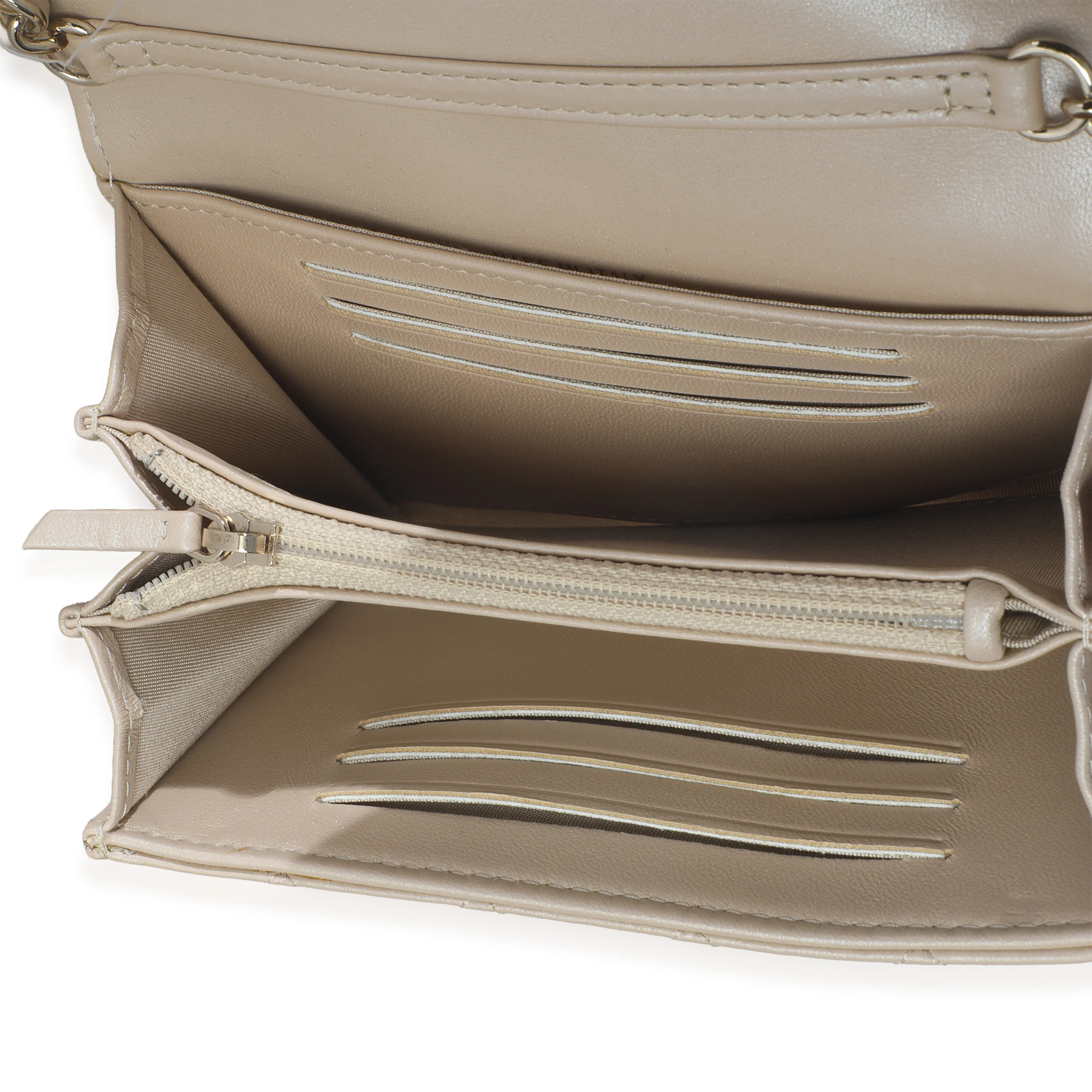 Beige Iridescent Quilted Lambskin Paris Hamburg Pearl Clutch With Chain - Image 8