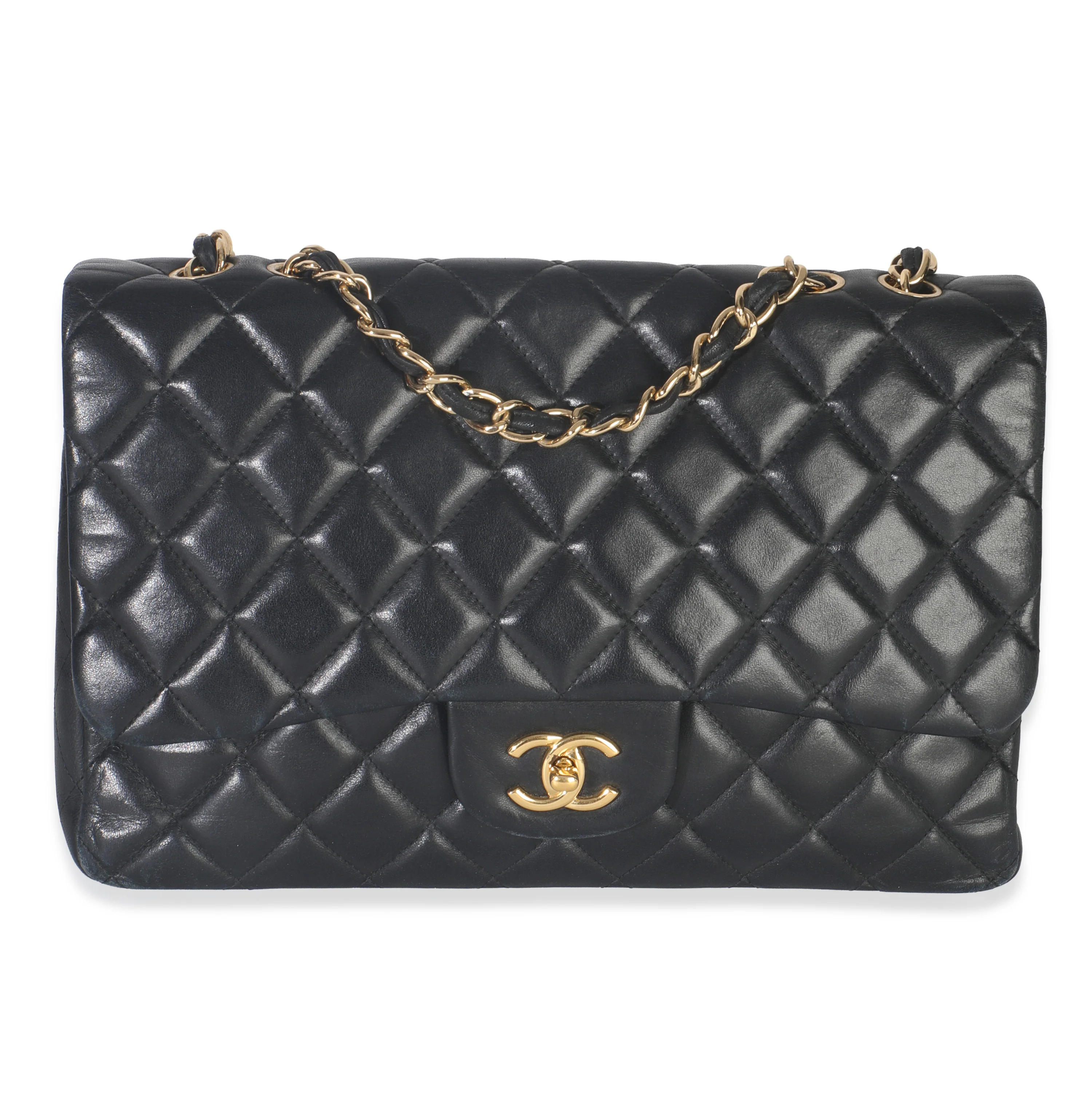 Black Quilted Lambskin Jumbo Single Flap Bag