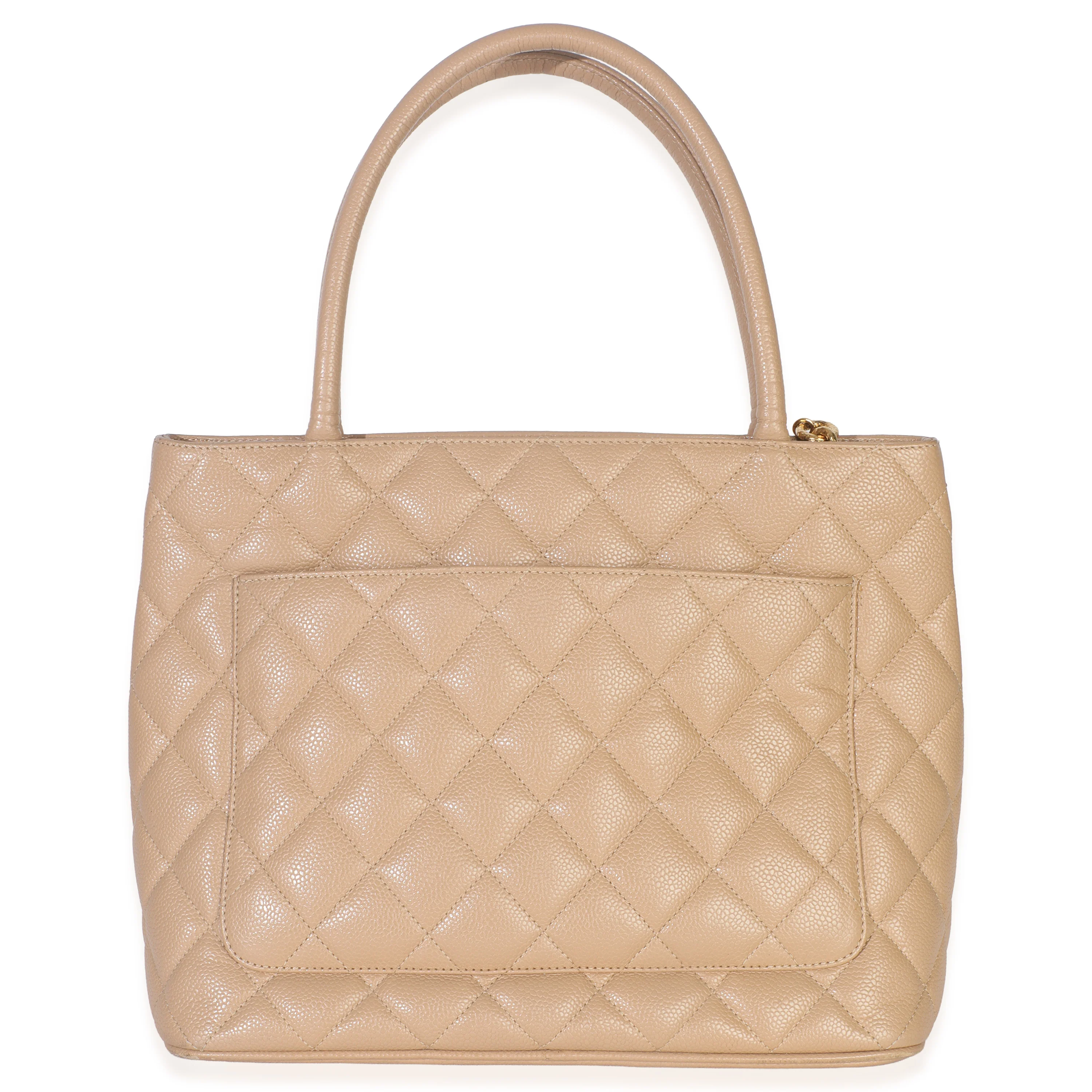 Beige Quilted Caviar Medallion Tote - Image 3