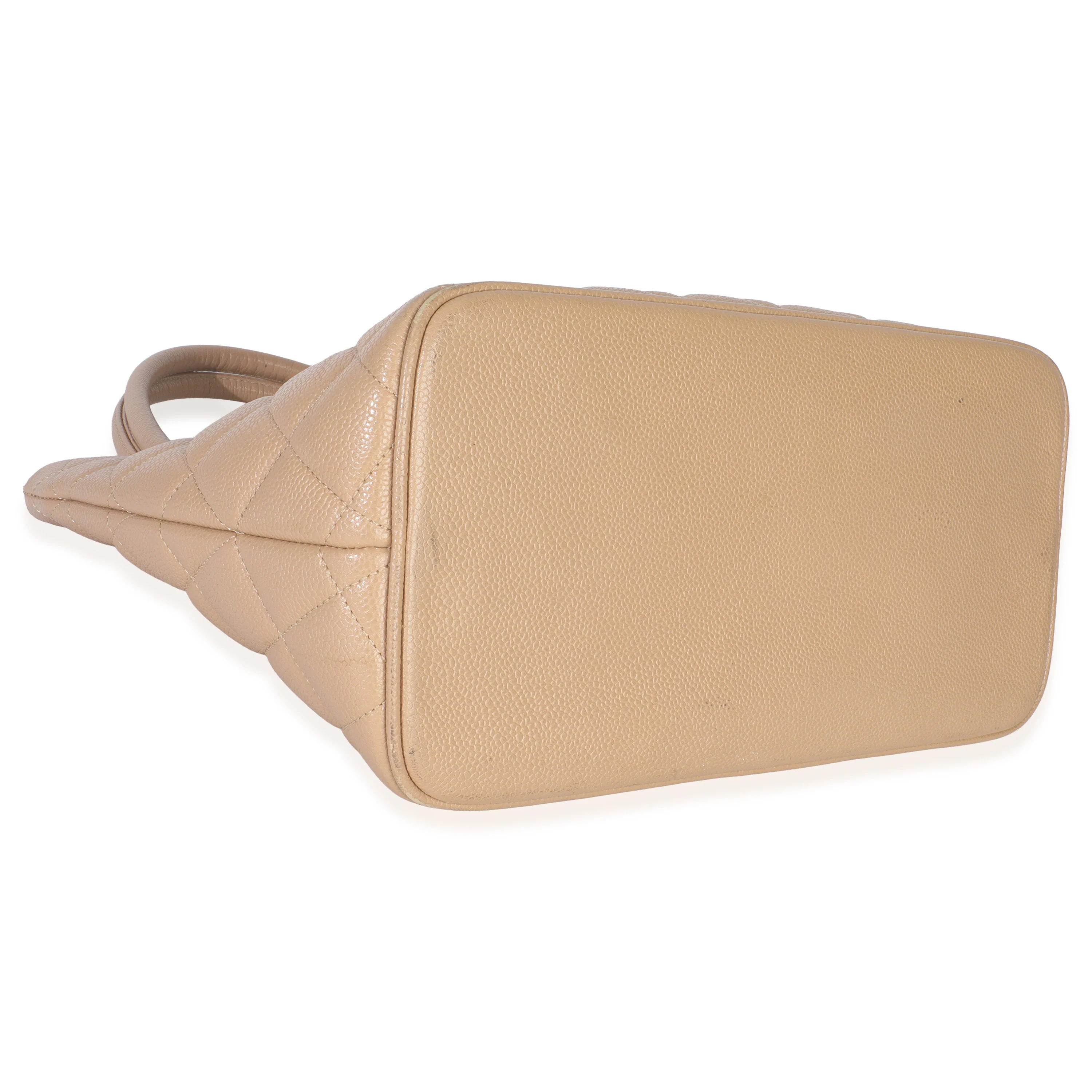 Beige Quilted Caviar Medallion Tote - Image 5