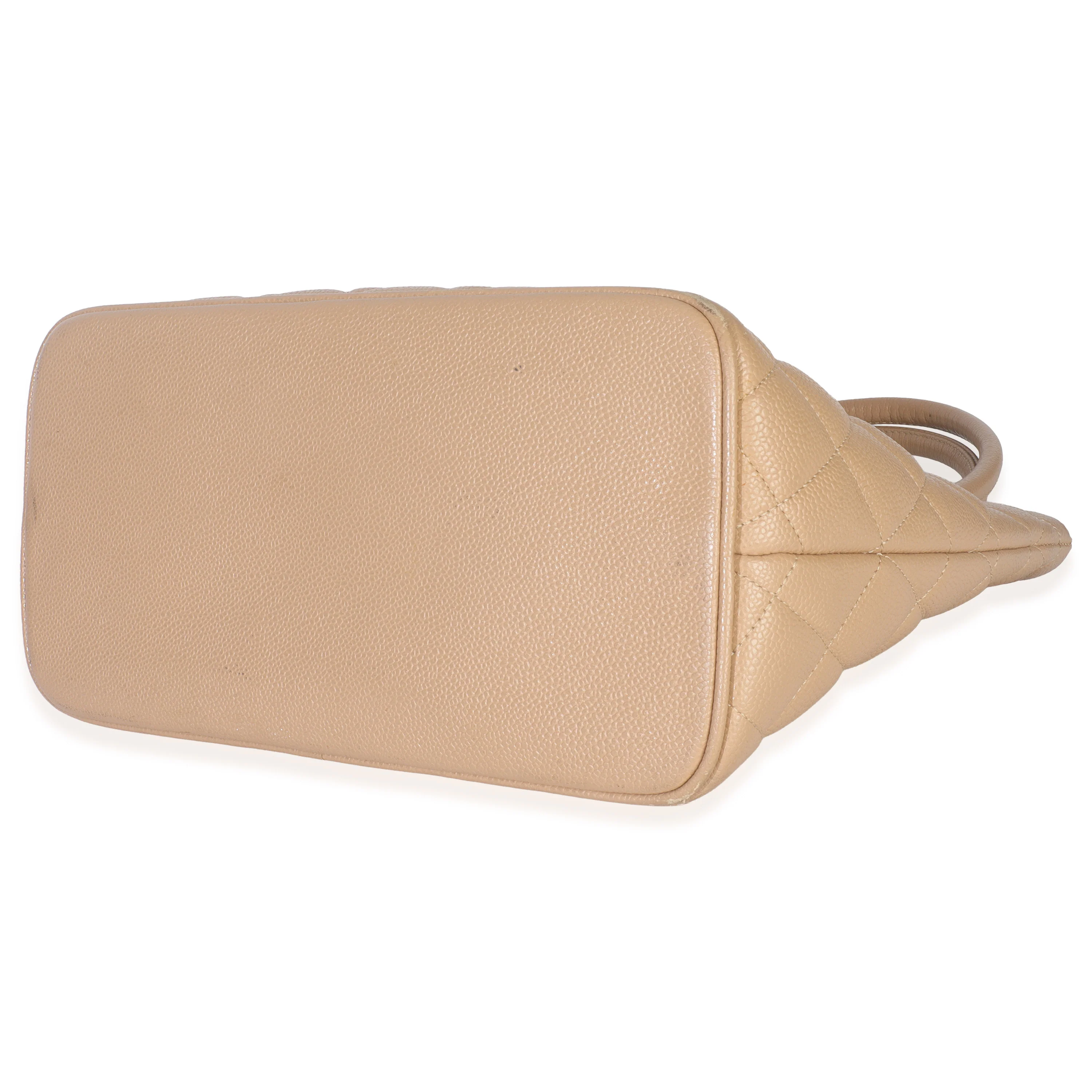 Beige Quilted Caviar Medallion Tote - Image 6
