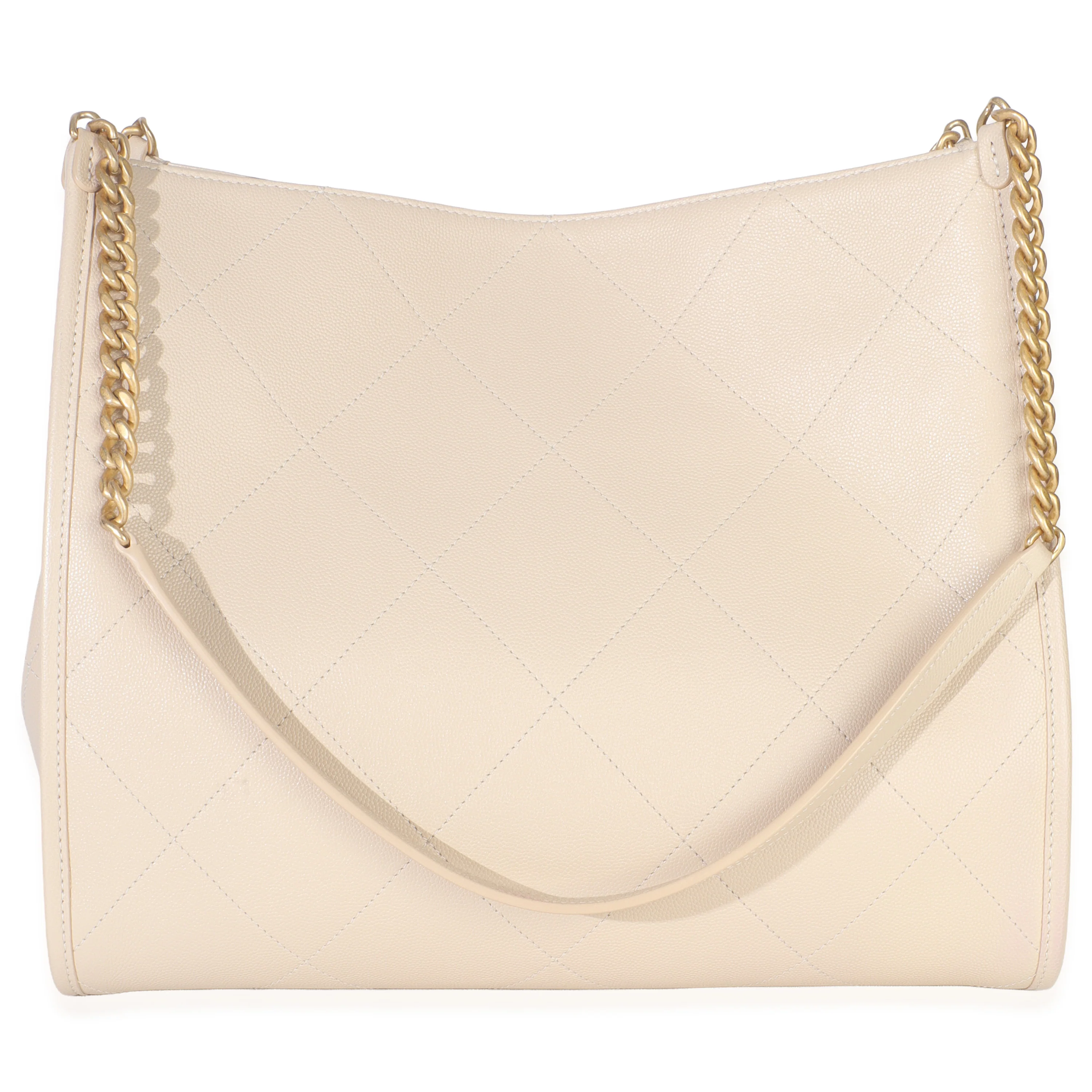 Beige Quilted Caviar Front Pocket CC Large Tote - Image 5